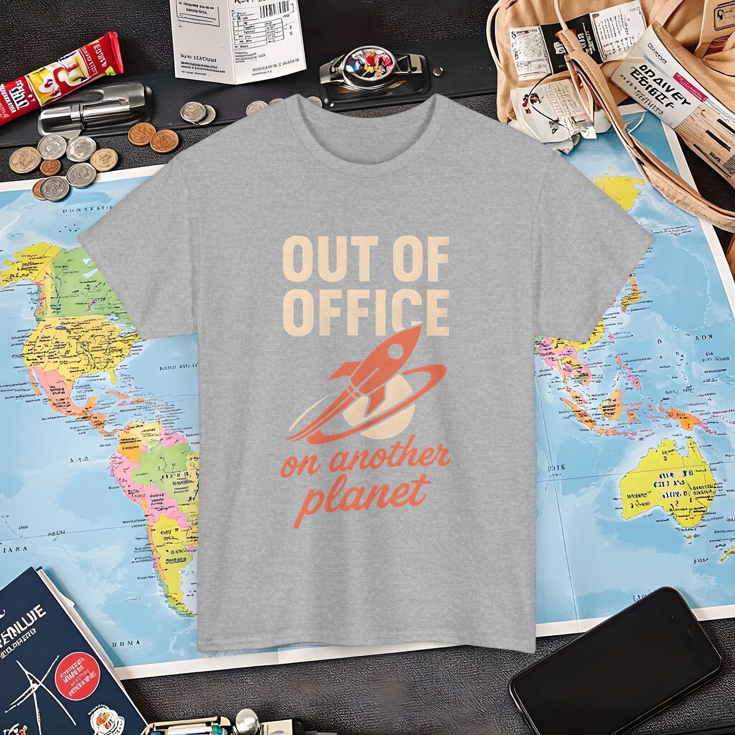 Out of Office, On Another Planet – Retro Rocket Escape Tee Air Travel T-Shirts | Jetsetter, Airport, and International Flight Tees
