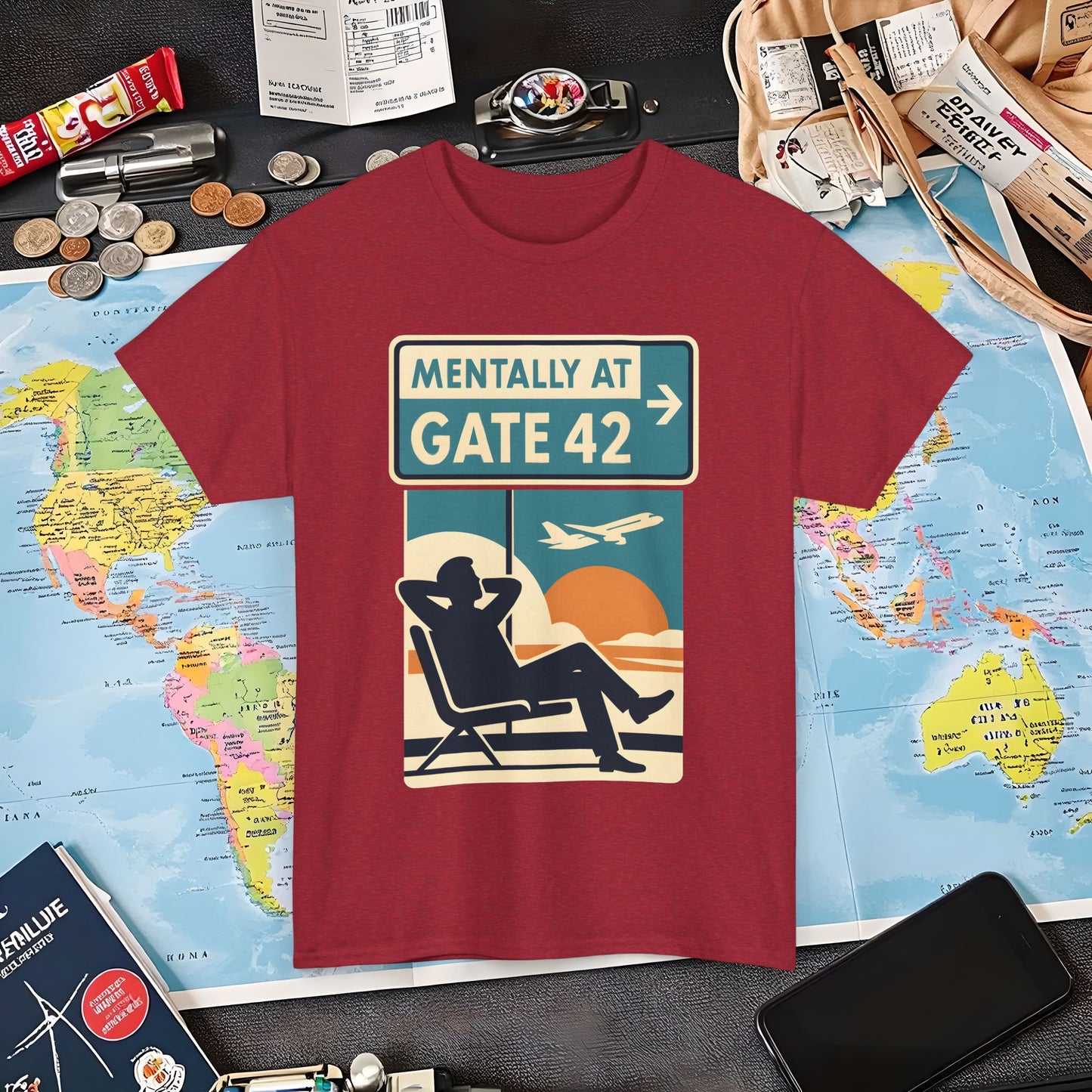 Mentally at Gate 42 Tee – Retro Airport Daydream Vibes Shirt Air Travel T-Shirts | Jetsetter, Airport, and International Flight Tees