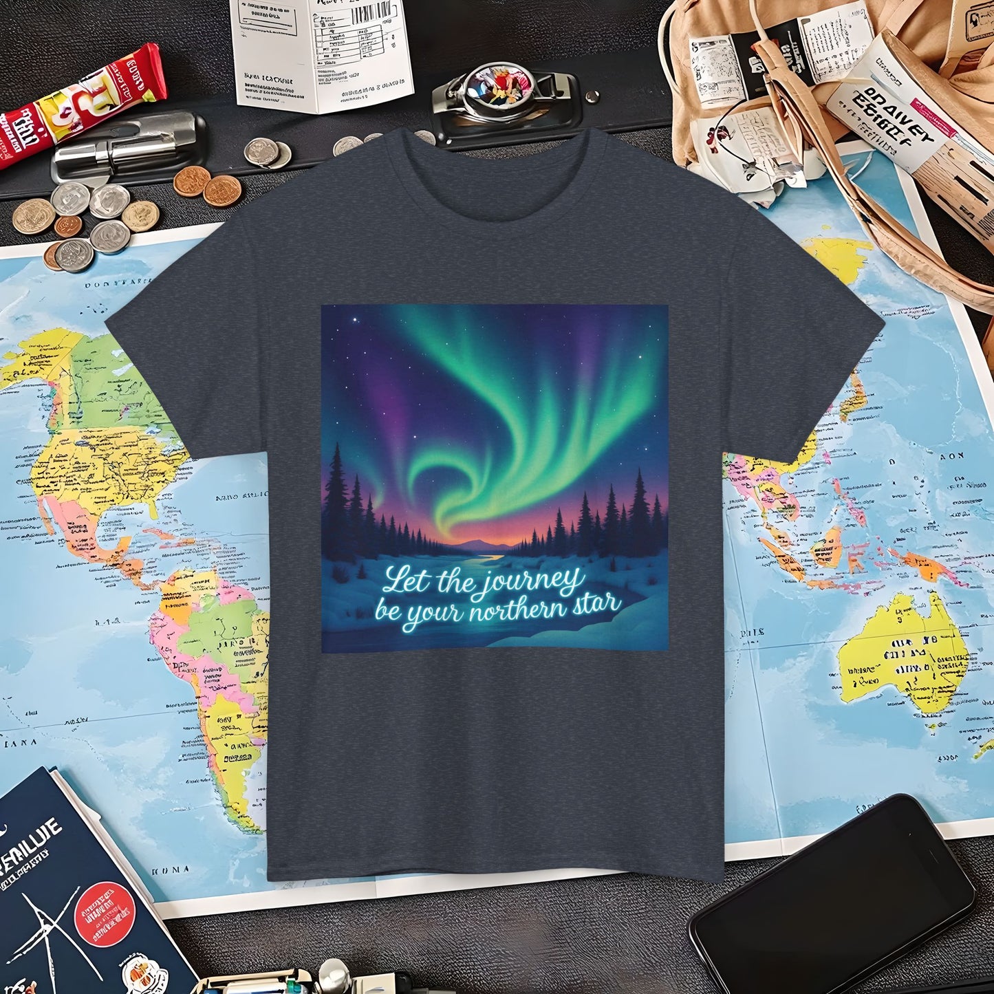 Northern Lights Journey Under the Starry Sky Air Travel T-Shirts | Jetsetter, Airport, and International Flight Tees