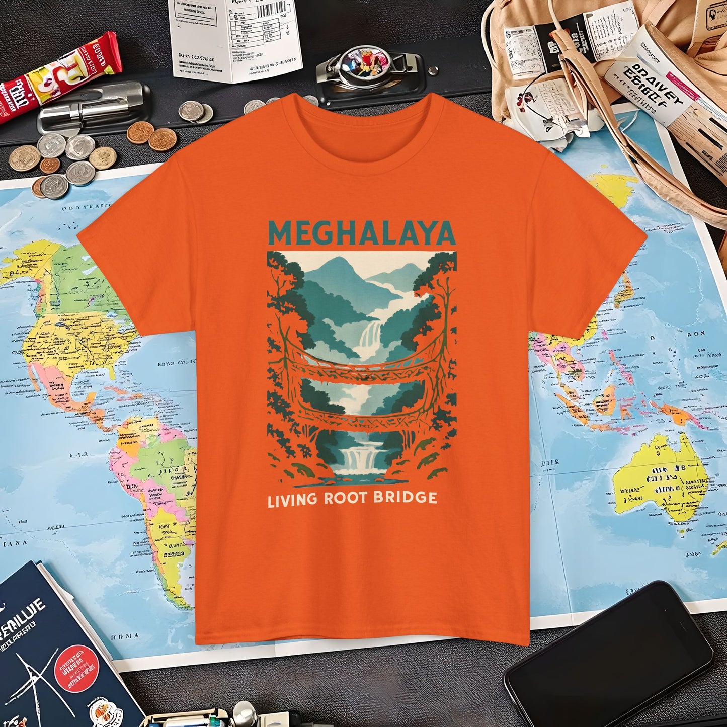 Living Root Bridges of Meghalaya – Hidden India Nature Adventure Tee Air Travel T-Shirts | Jetsetter, Airport, and International Flight Tees