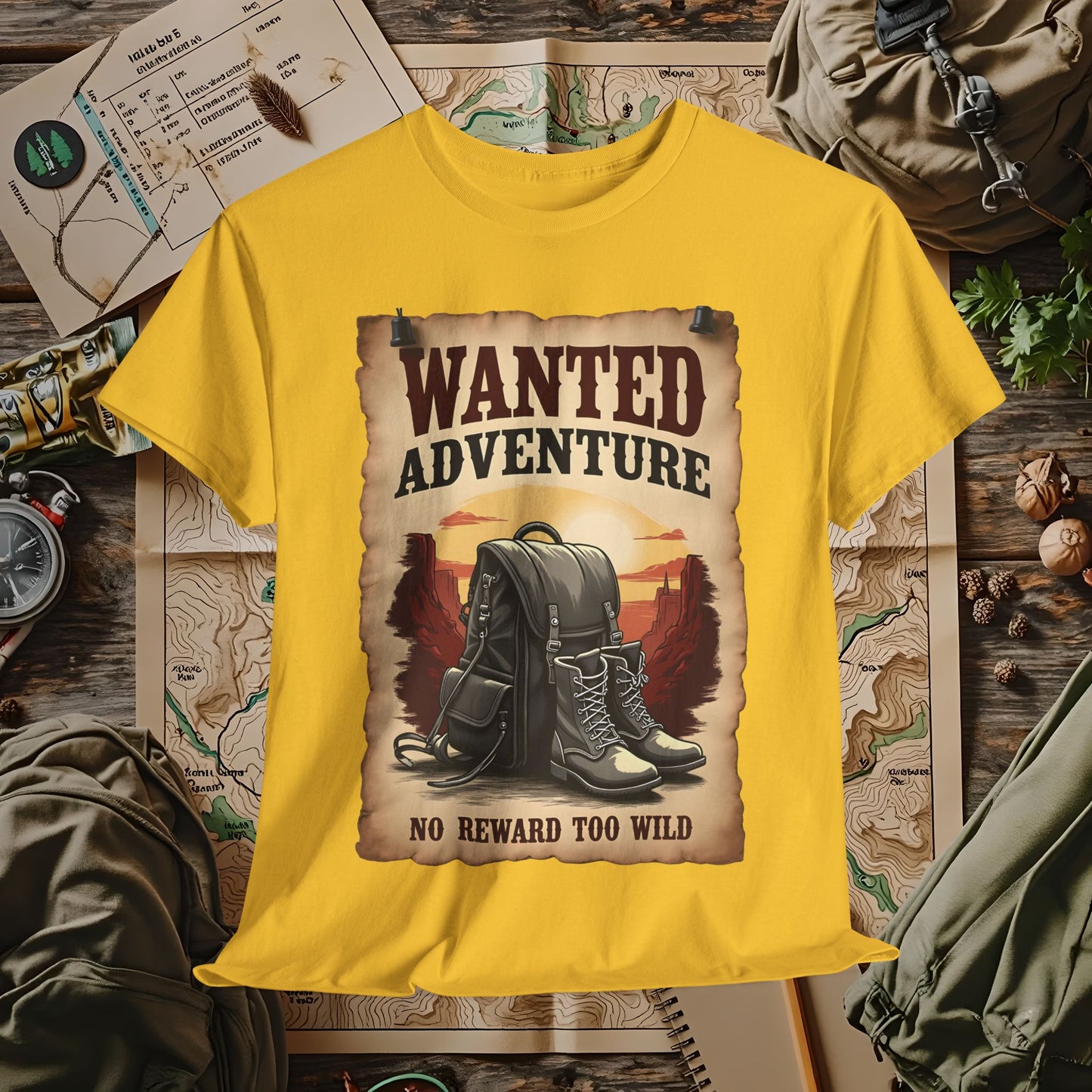 Wanted Adventure, No Reward too Wild, Outdoor Adventure T-Shirts | Camping, Hiking, Rafting & Kayaking Tees for Nature Lovers