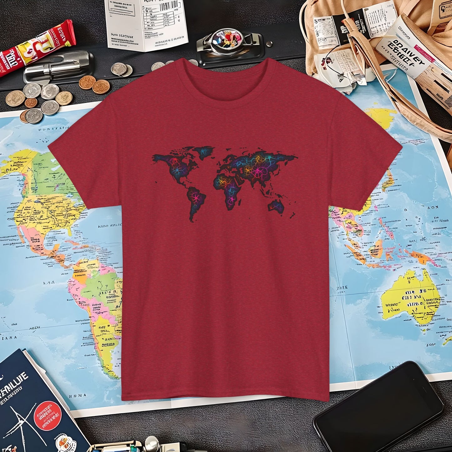 Psychedelic Atlas Air Travel T-Shirts | Jetsetter, Airport, and International Flight Tees