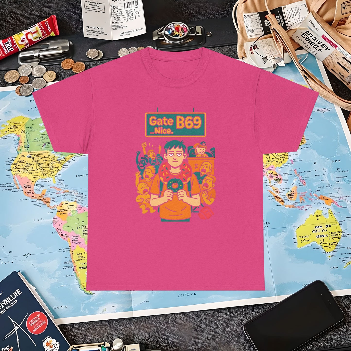 Gate B69 Deadpan Traveler T-Shirt — Chill at Chaotic Airport Terminal Layover Tee Air Travel T-Shirts | Jetsetter, Airport, and International Flight Tees