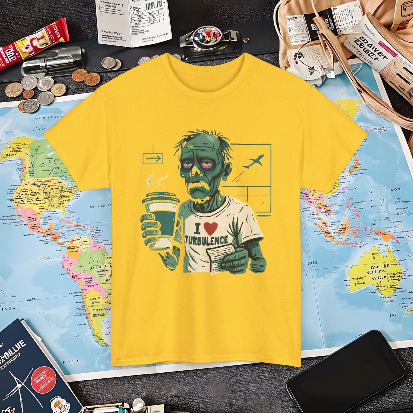 I Love Turbulence – Exhausted Zombie Traveler Coffee Tee Air Travel T-Shirts | Jetsetter, Airport, and International Flight Tees