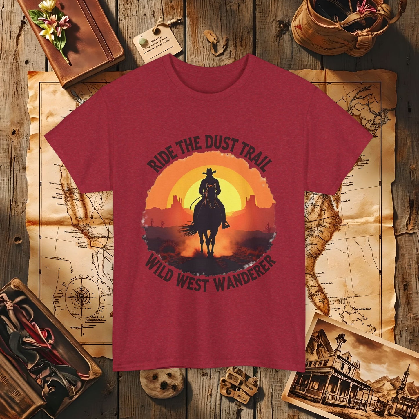 Ride the Dust Trail, Wild West Wanderer Western Travel T-Shirts | Desert, Ghost Town, and Cowboy-Inspired Adventure Tees