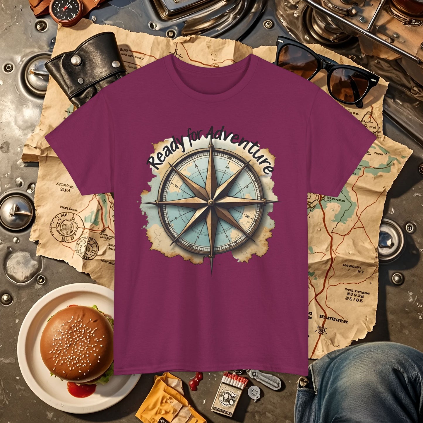 Ready for Adventure Compass Road Trip & Vehicle Travel T-Shirts | Car, RV, and Motorcycle Adventure Tees