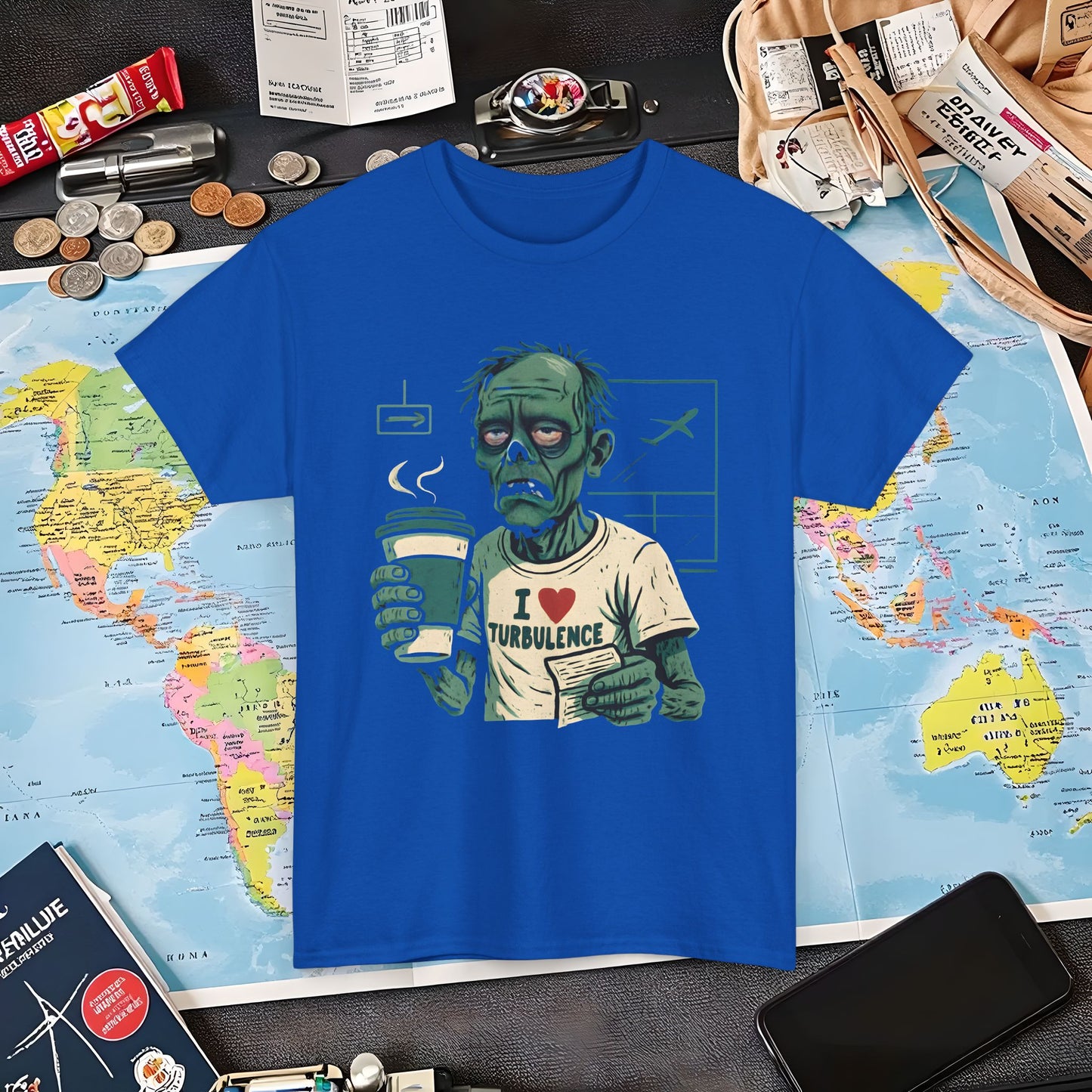 I Love Turbulence – Exhausted Zombie Traveler Coffee Tee Air Travel T-Shirts | Jetsetter, Airport, and International Flight Tees