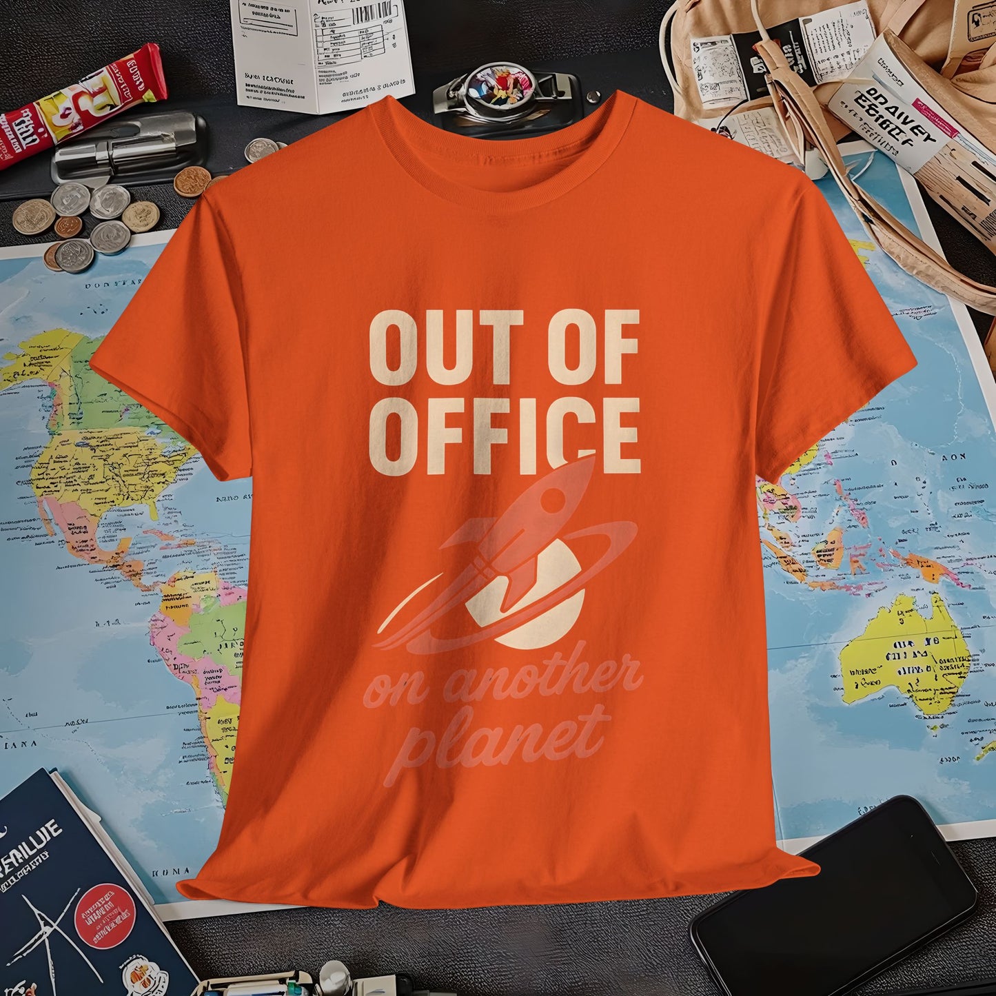 Out of Office, On Another Planet – Retro Rocket Escape Tee Air Travel T-Shirts | Jetsetter, Airport, and International Flight Tees