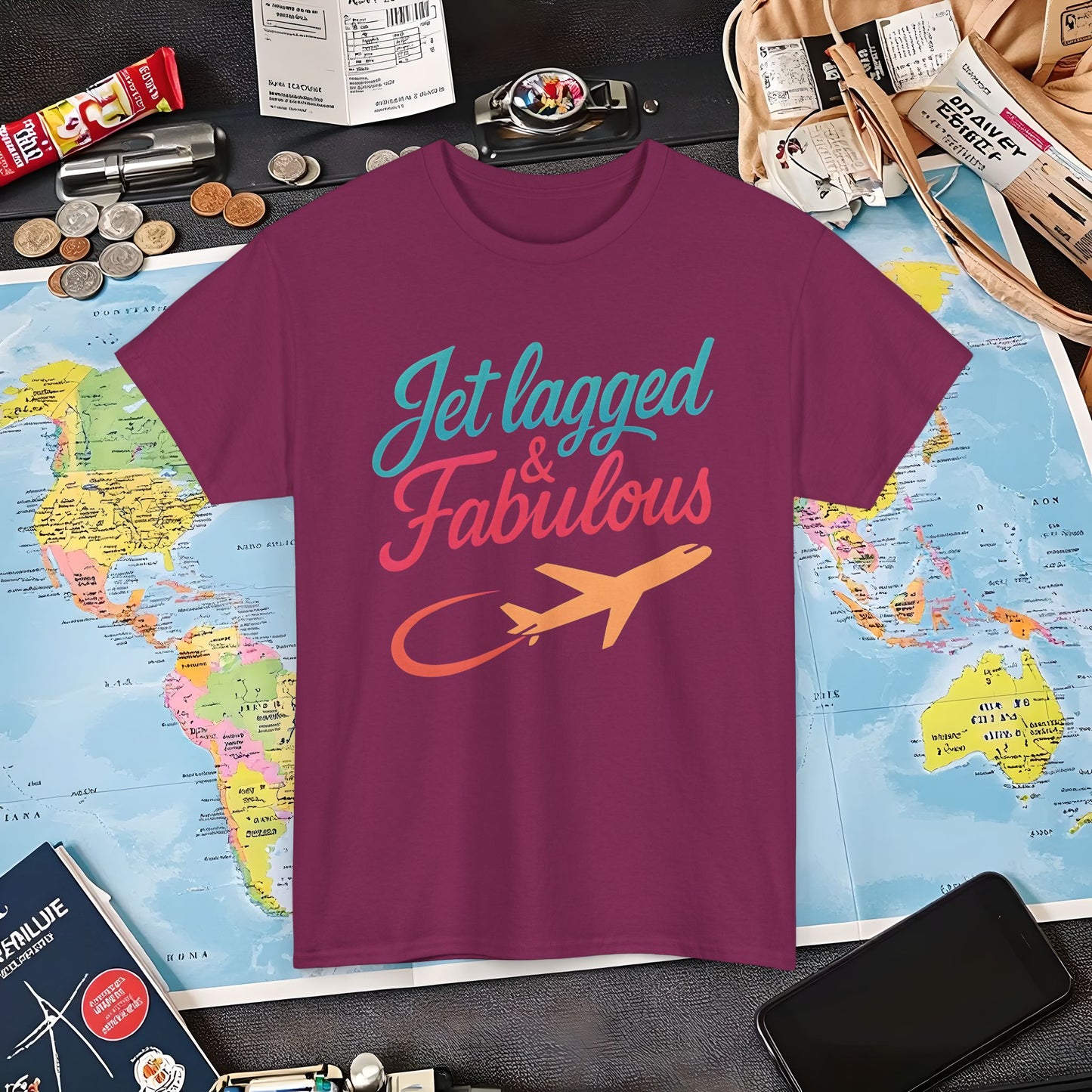 Jet Lagged and Fabulous T-Shirt – Neon Retro Airplane Travel Tee for Frequent Flyers & Stylish Globetrotters Air Travel T-Shirts | Jetsetter, Airport, and International Flight Tees