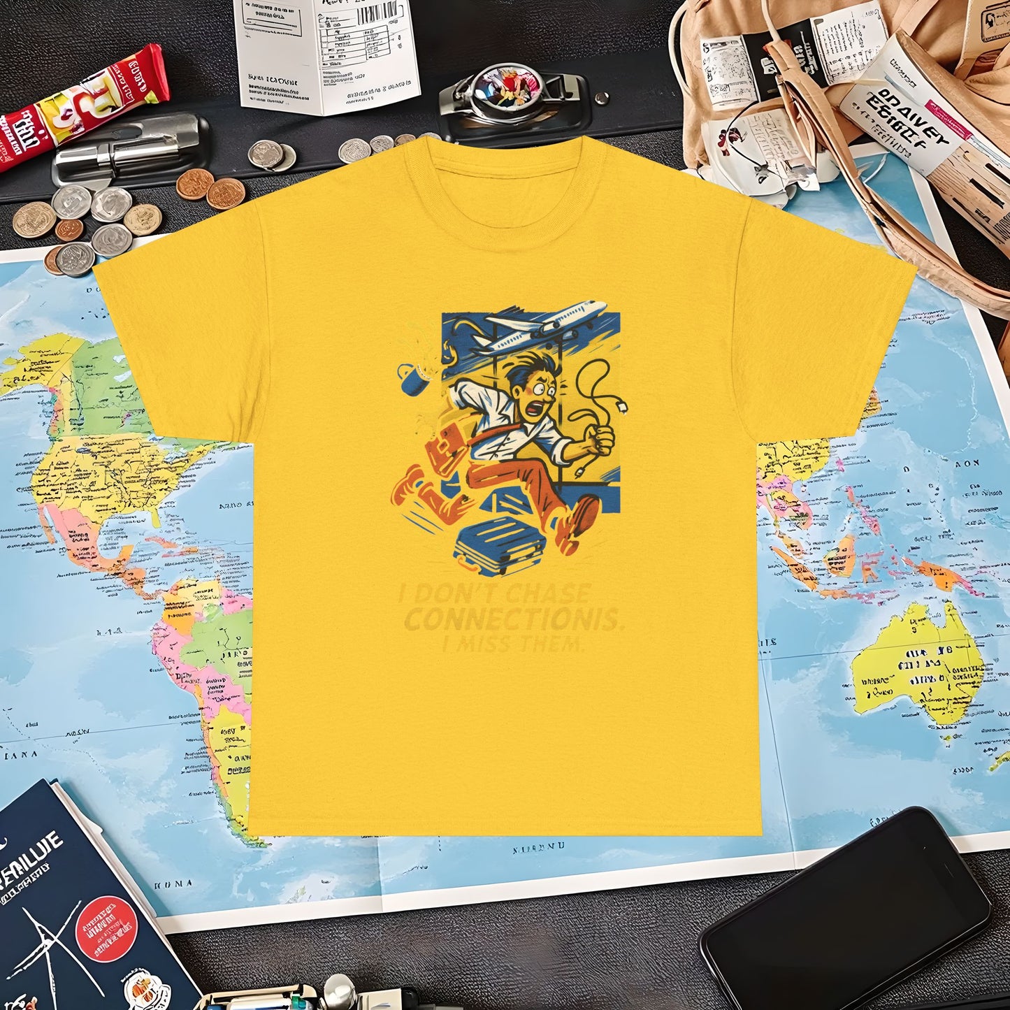 I Don’t Chase Connections, I Miss Them – Frantic Airport Traveler Tee Air Travel T-Shirts | Jetsetter, Airport, and International Flight Tees