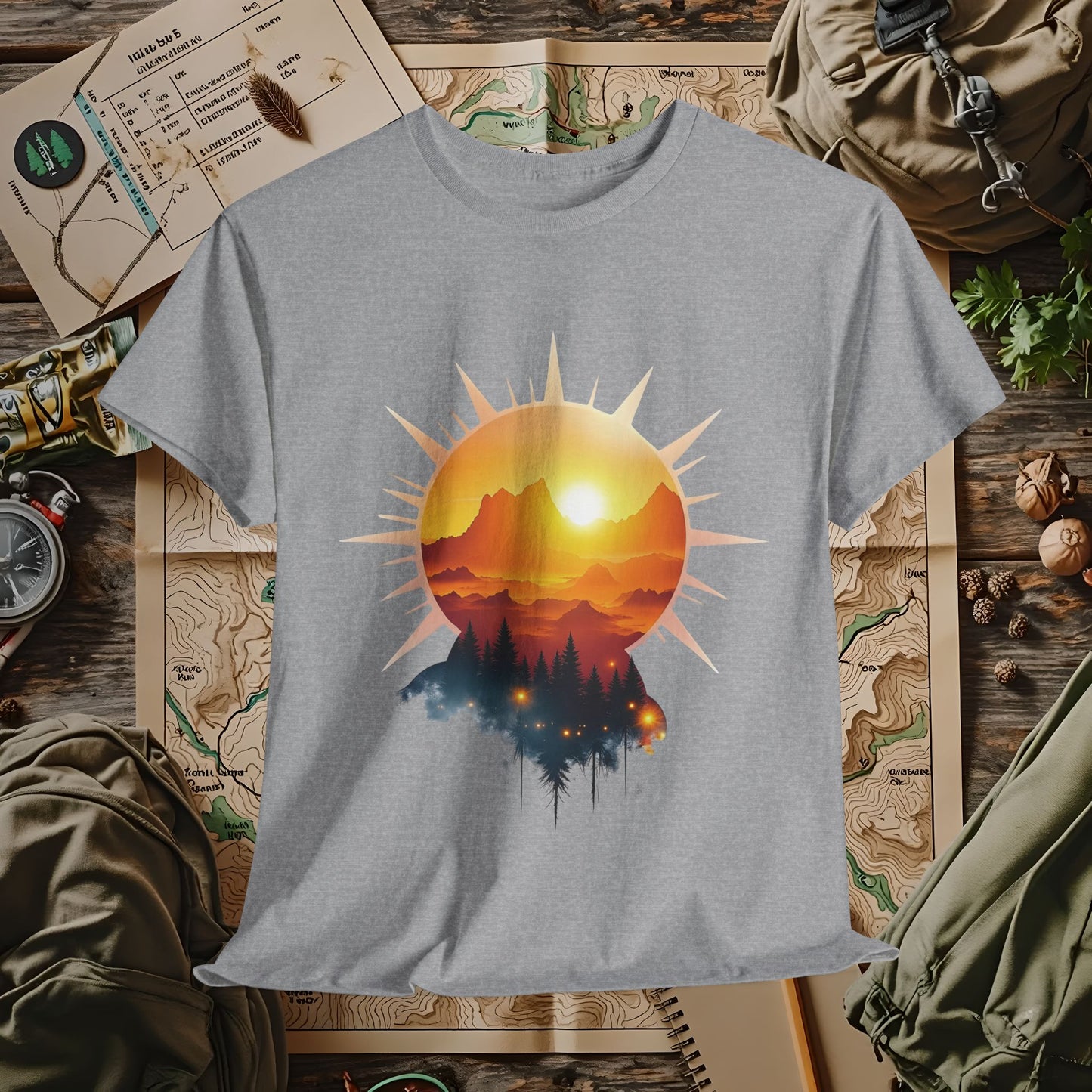 Golden Horizon Outdoor Adventure T-Shirts | Camping, Hiking, Rafting & Kayaking Tees for Nature Lovers