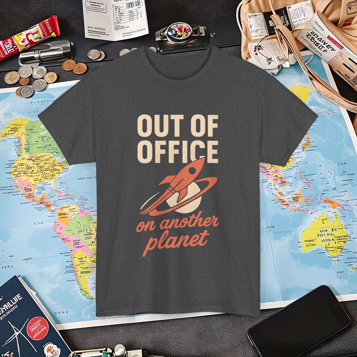 Out of Office, On Another Planet – Retro Rocket Escape Tee Air Travel T-Shirts | Jetsetter, Airport, and International Flight Tees
