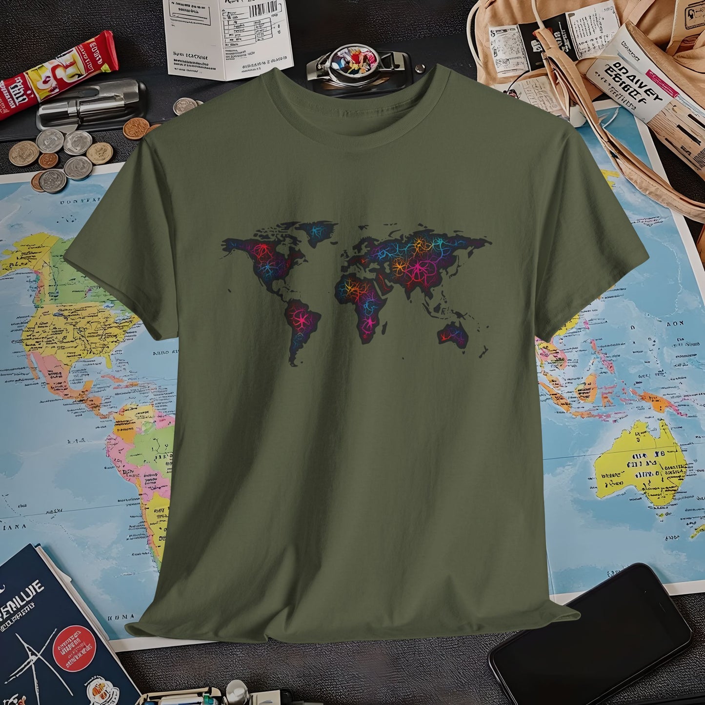 Psychedelic Atlas Air Travel T-Shirts | Jetsetter, Airport, and International Flight Tees