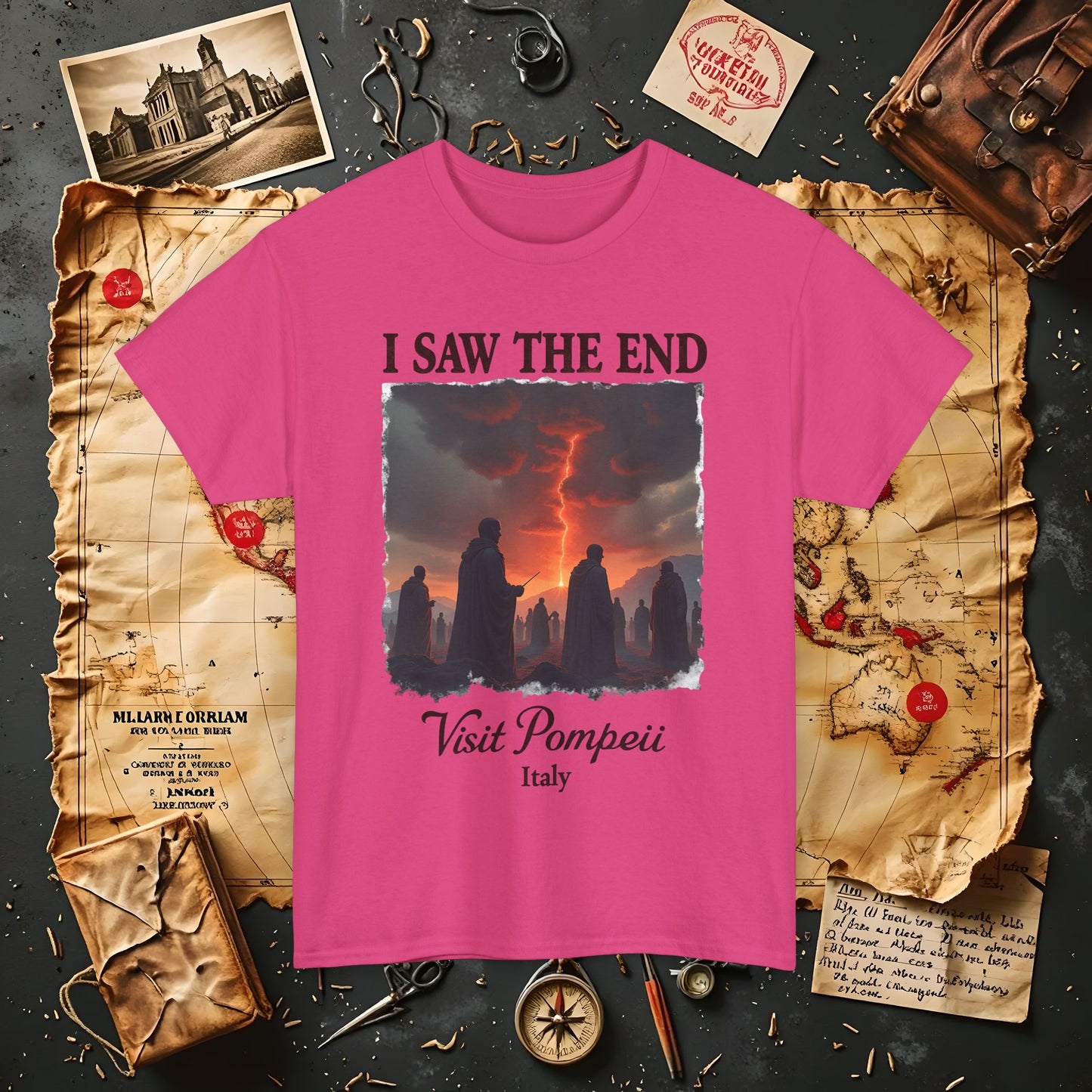 Pompeii Memories T-Shirt – Dark Tourism Shirt with Volcano Eruption Silhouette Art
