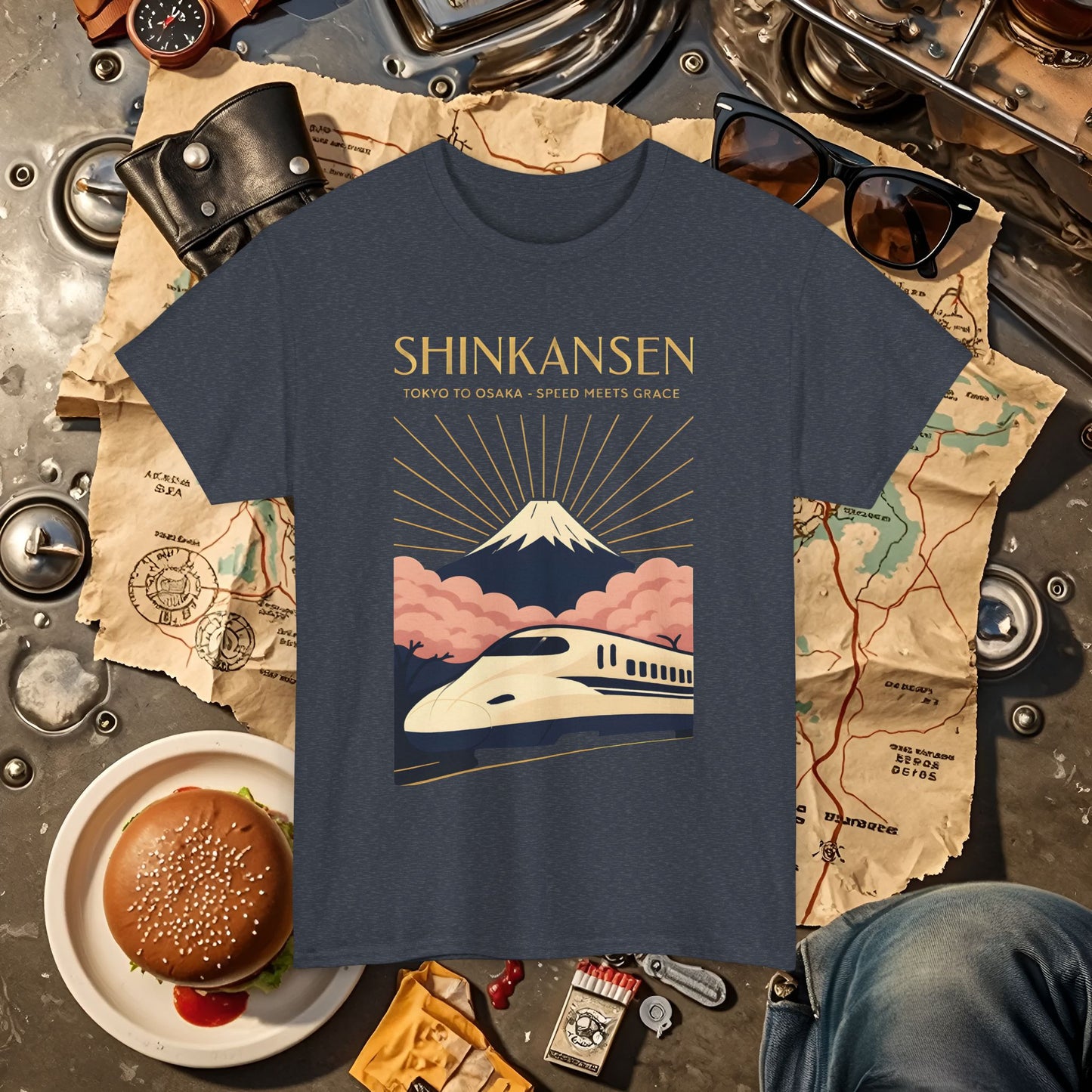 Shinkansen – Art Deco Speed & Grace Japanese Bullet Train Tee Road Trip & Vehicle Travel T-Shirts | Car, RV, and Motorcycle Adventure Tees