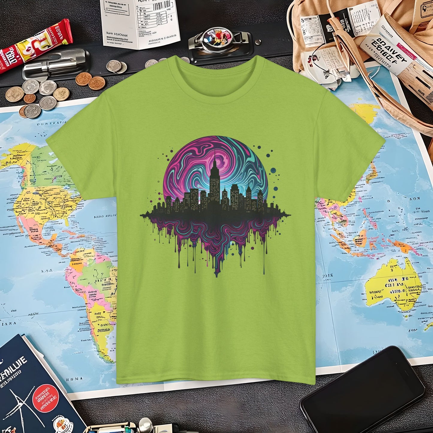 Psychedelic Skyline Air Travel T-Shirts | Jetsetter, Airport, and International Flight Tees