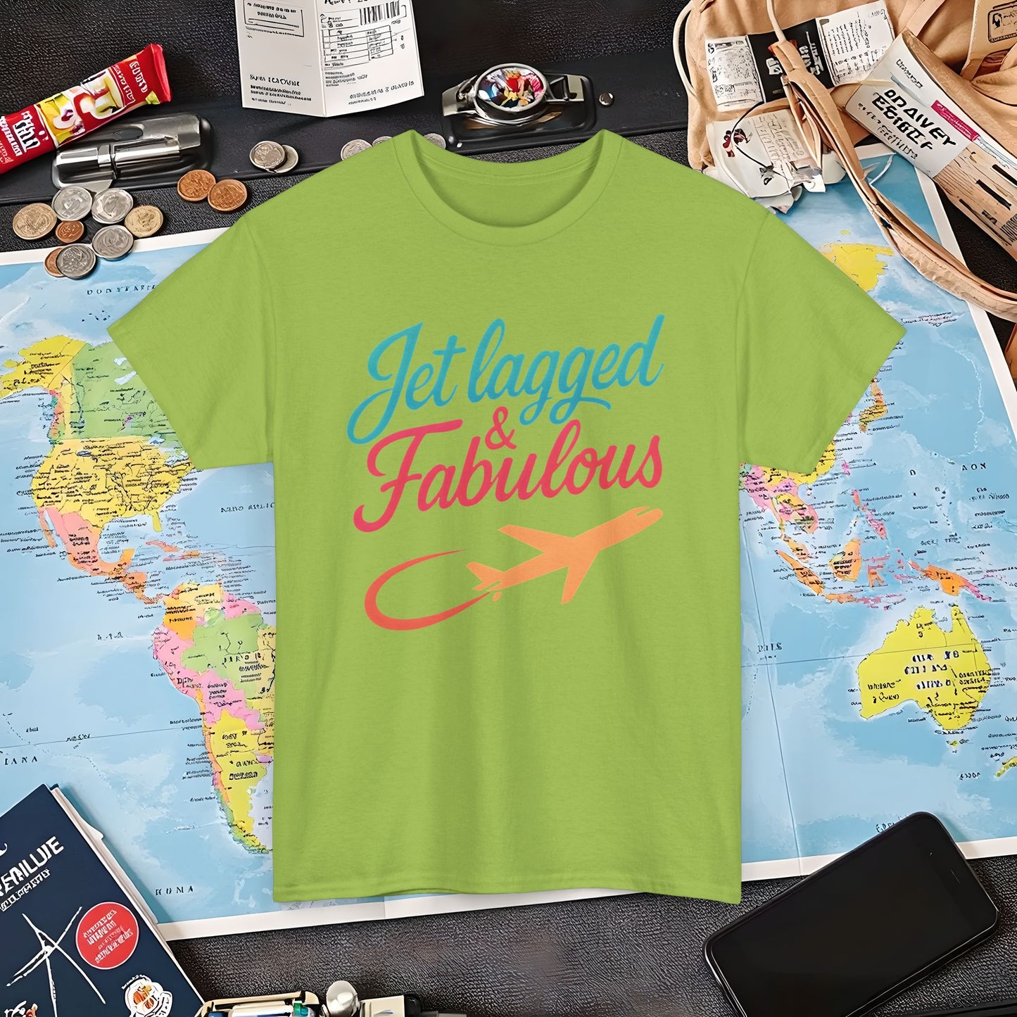 Jet Lagged and Fabulous T-Shirt – Neon Retro Airplane Travel Tee for Frequent Flyers & Stylish Globetrotters Air Travel T-Shirts | Jetsetter, Airport, and International Flight Tees