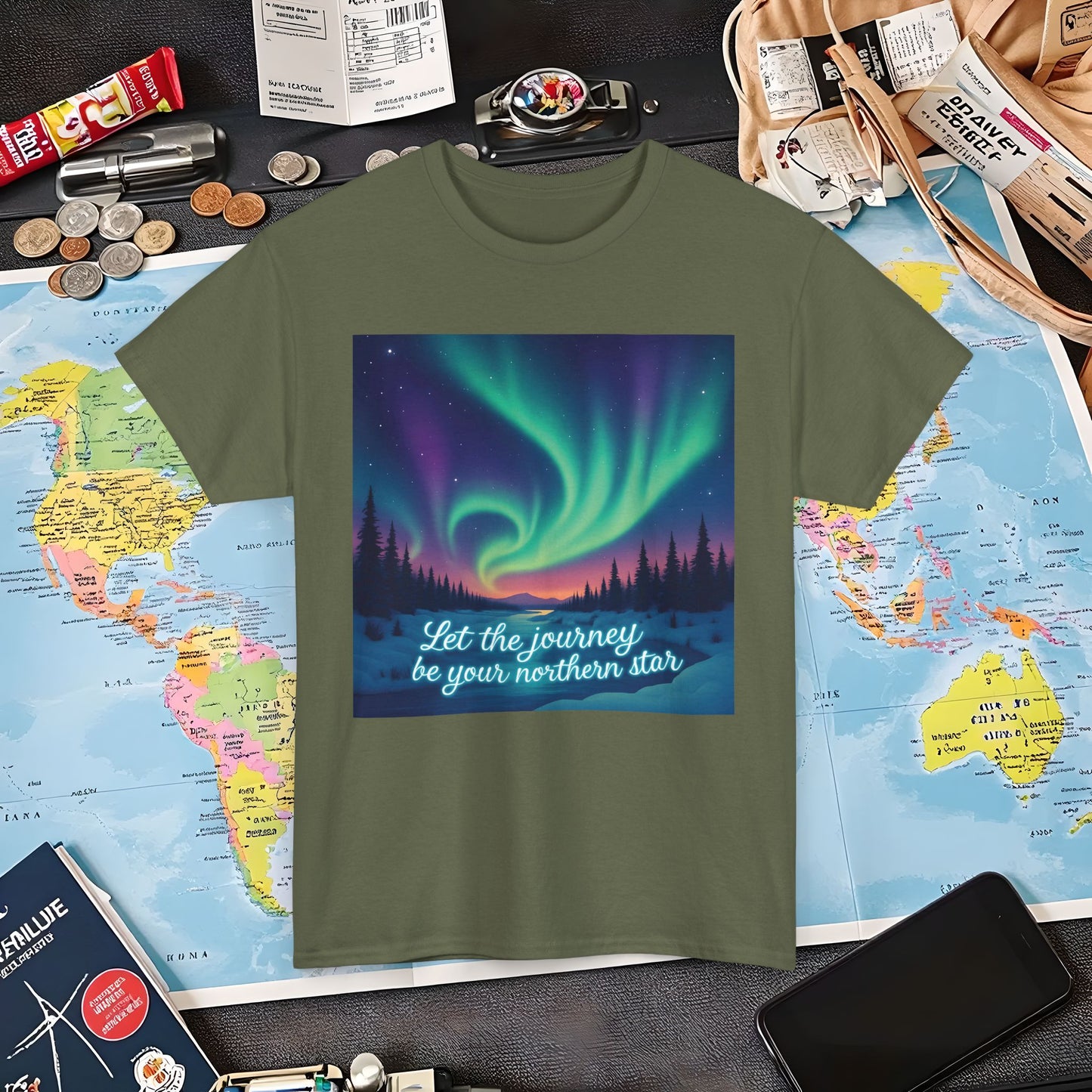 Northern Lights Journey Under the Starry Sky Air Travel T-Shirts | Jetsetter, Airport, and International Flight Tees
