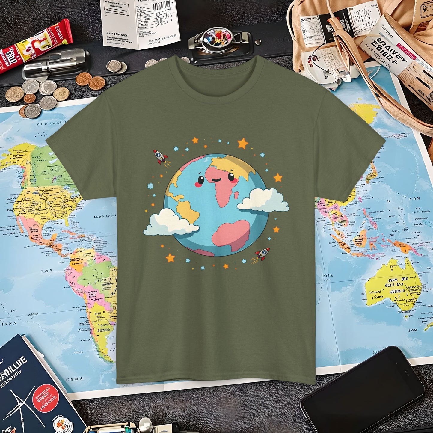 Kawaii Globe Air Travel T-Shirts | Jetsetter, Airport, and International Flight Tees