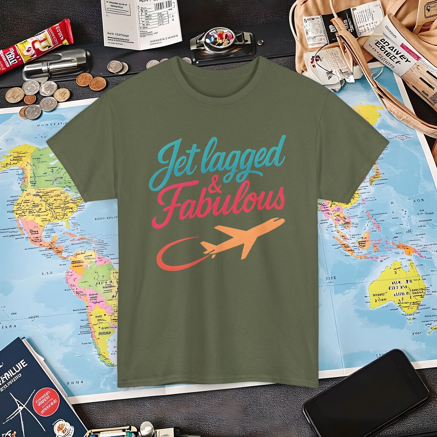 Jet Lagged and Fabulous T-Shirt – Neon Retro Airplane Travel Tee for Frequent Flyers & Stylish Globetrotters Air Travel T-Shirts | Jetsetter, Airport, and International Flight Tees