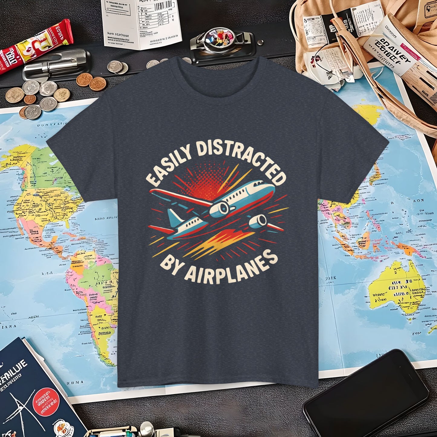 Easily Distracted by Airplanes T-Shirt – Aviation Lover Quote Design Air Travel T-Shirts | Jetsetter, Airport, and International Flight Tees