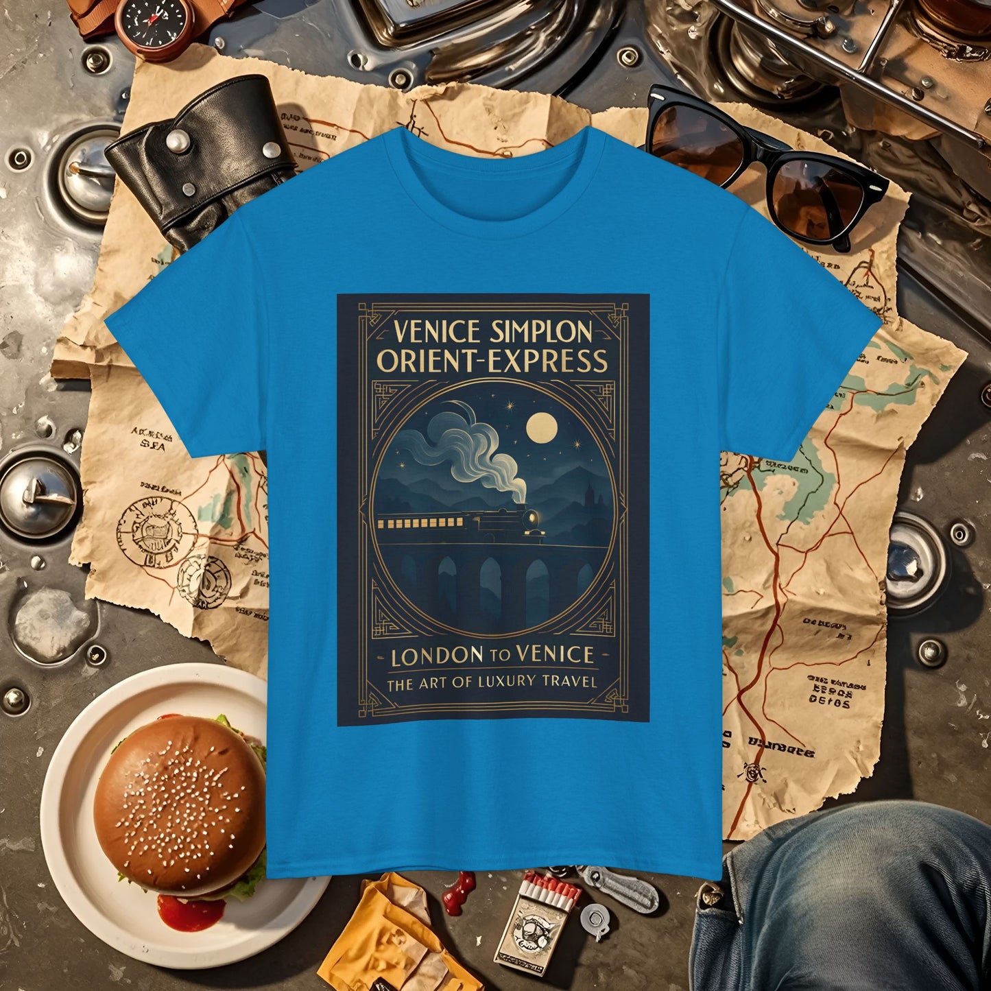 Orient Express at Night – Art Deco Venice Simplon Midnight Train Tee Road Trip & Vehicle Travel T-Shirts | Car, RV, and Motorcycle Adventure Tees