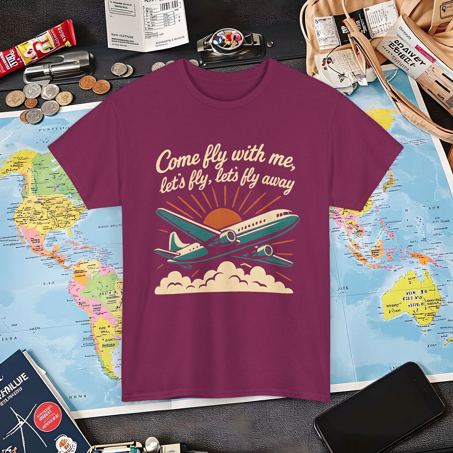 Come Fly With Me T-Shirt – Vintage Skybound Adventure with Retro Airplane DesignAir Travel T-Shirts | Jetsetter, Airport, and International Flight Tees