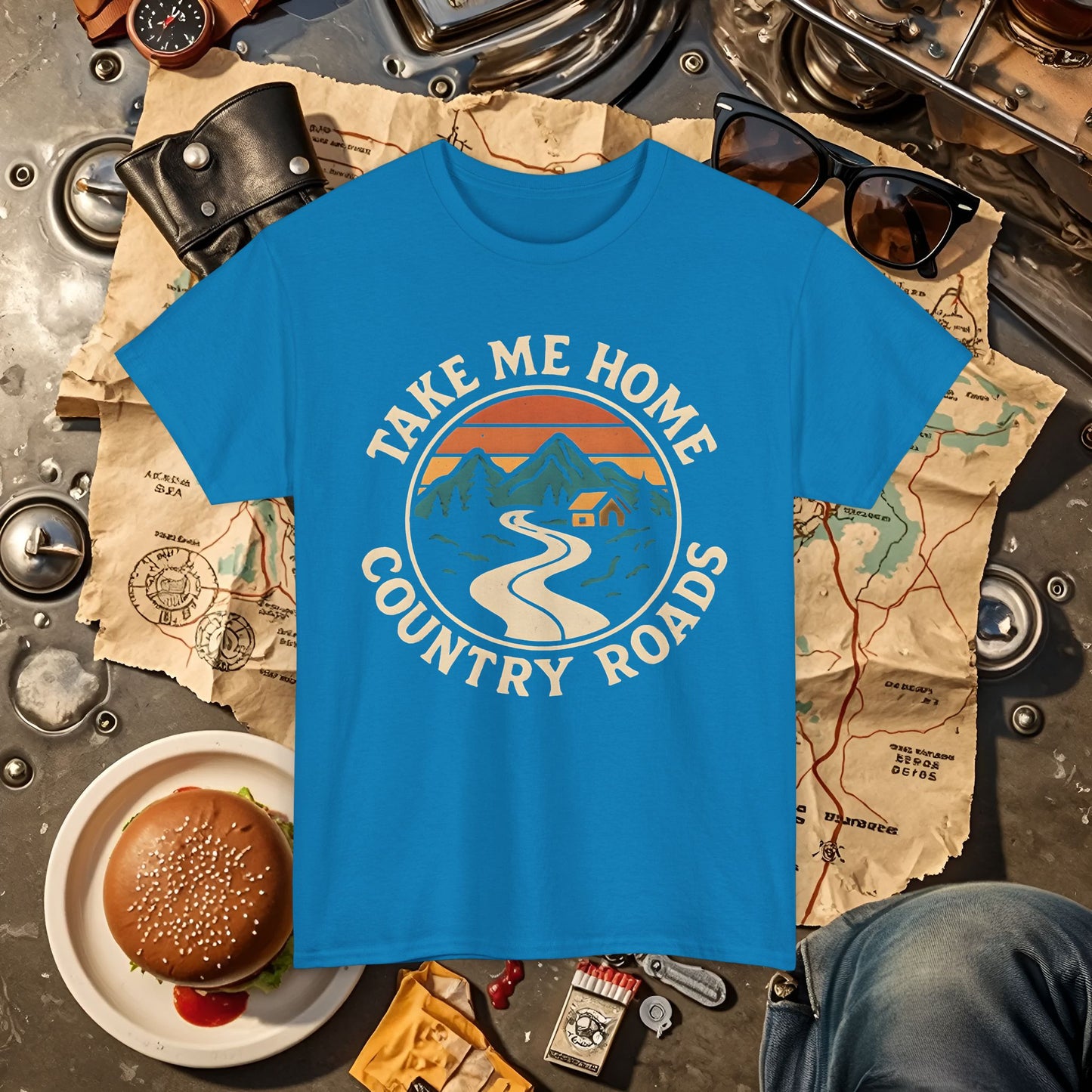 Take Me Home Country Roads T-Shirt – Retro Mountain Road to Cozy Cabin Design Road Trip & Vehicle Travel T-Shirts | Car, RV, and Motorcycle Adventure Tees