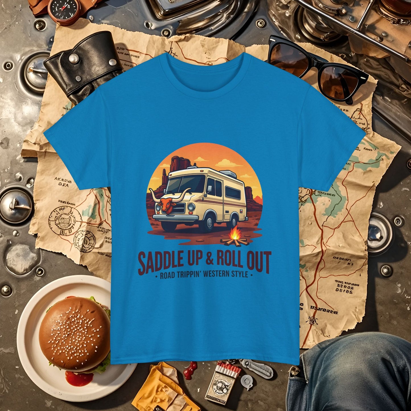 Saddle Up and Roll out Road Trip & Vehicle Travel T-Shirts | Car, RV, and Motorcycle Adventure Tees