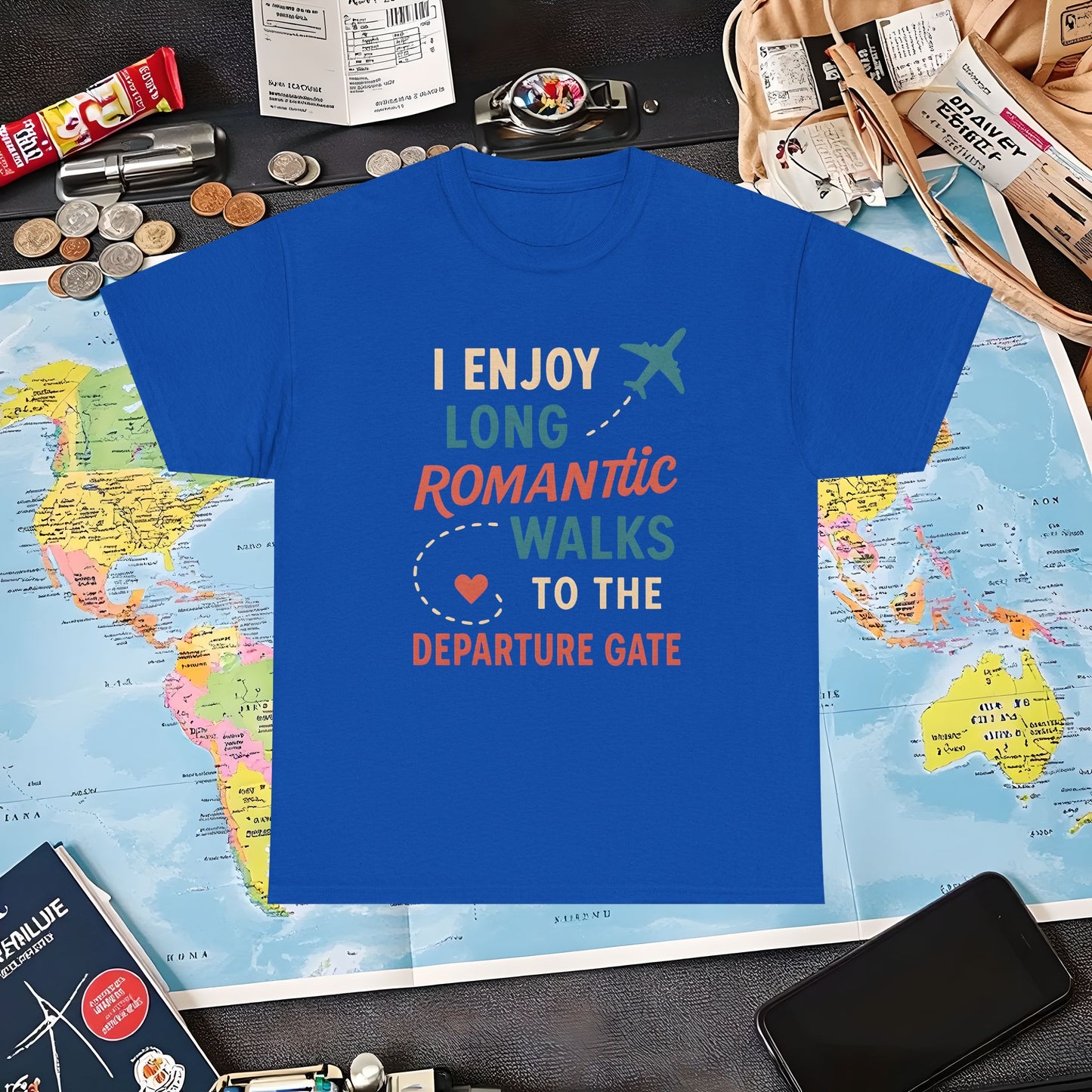 Long Romantic Walks to the Departure Gate Tee – Playful Vintage Travel Shirt Air Travel T-Shirts | Jetsetter, Airport, and International Flight Tees