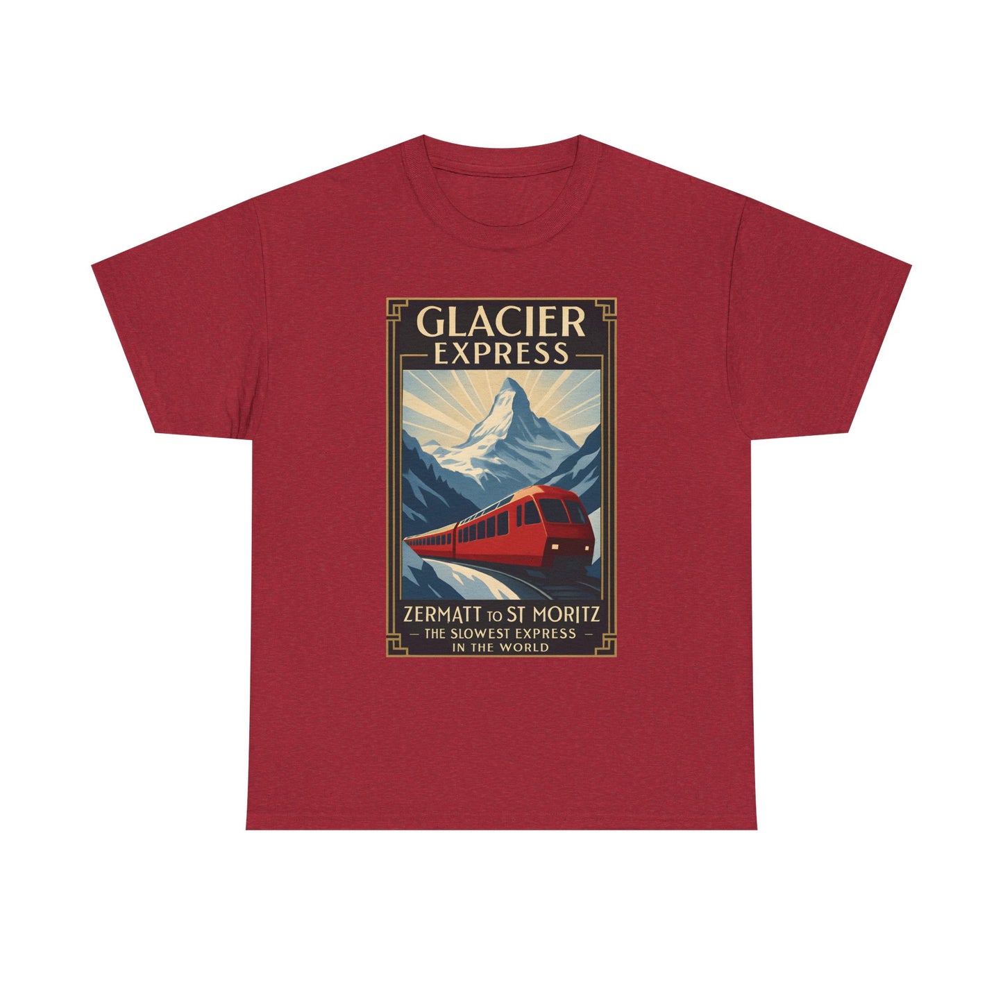 Glacier Express – Art Deco Alpine Train Adventure Tee Road Trip & Vehicle Travel T-Shirts | Car, RV, and Motorcycle Adventure Tees