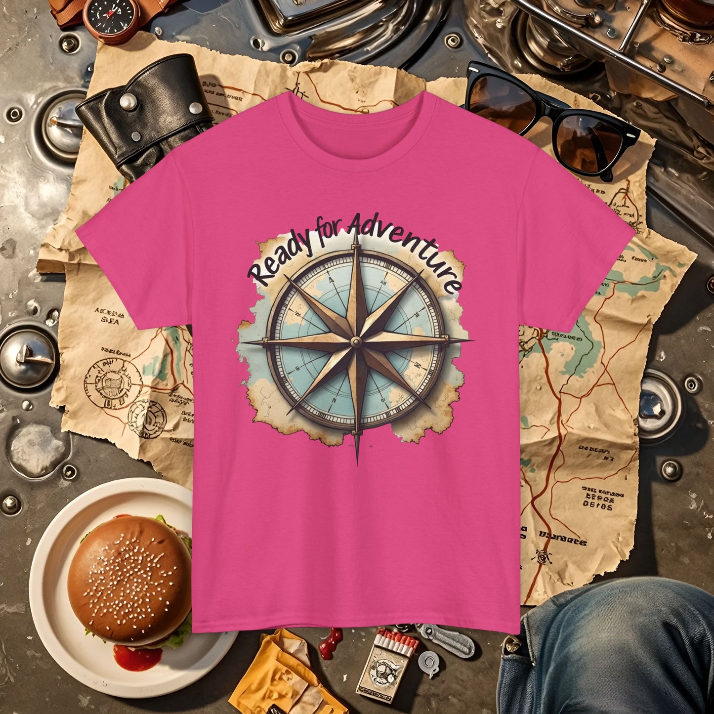 Ready for Adventure Compass Road Trip & Vehicle Travel T-Shirts | Car, RV, and Motorcycle Adventure Tees