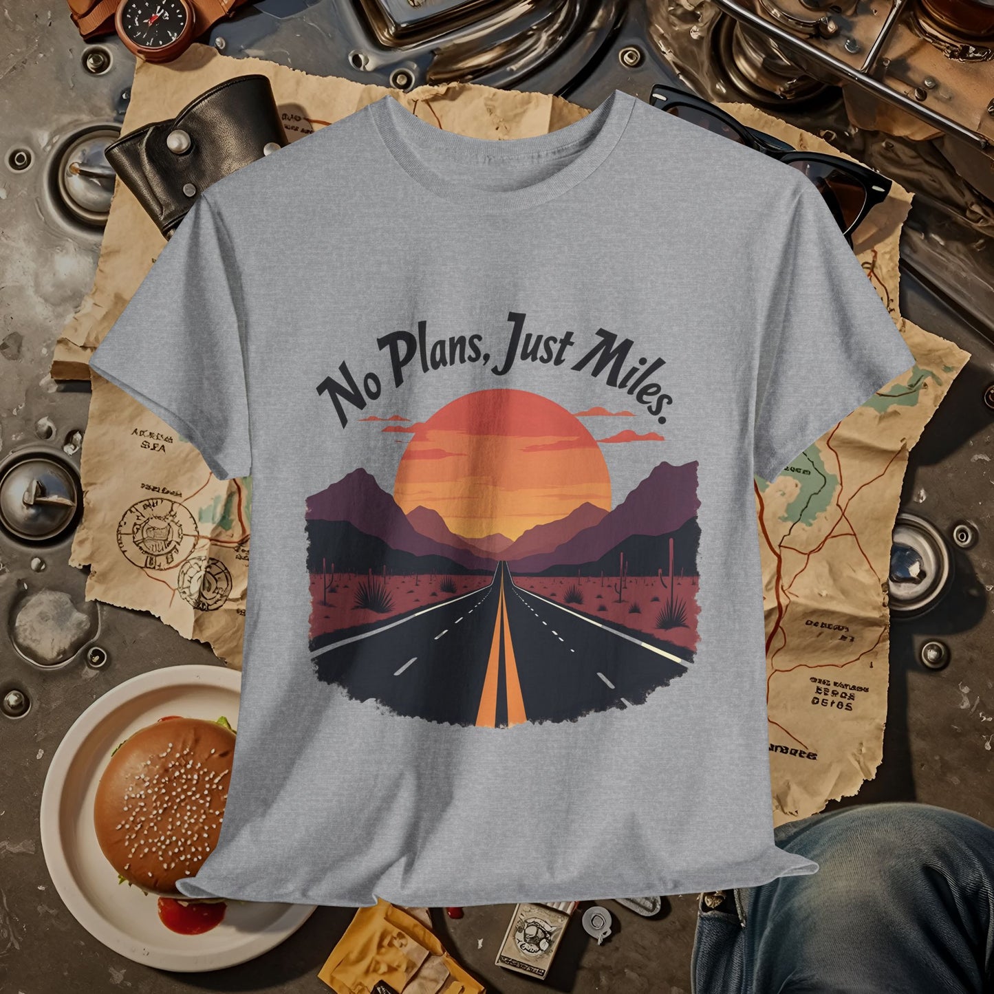 No Plans, Just Miles Adventure Road Unisex Cotton Tee - Travel Shirt, Road Trip Tee, Travel Lover Gift, Nature Lover Shirt, Vacation T-Shirt, Charity Donation