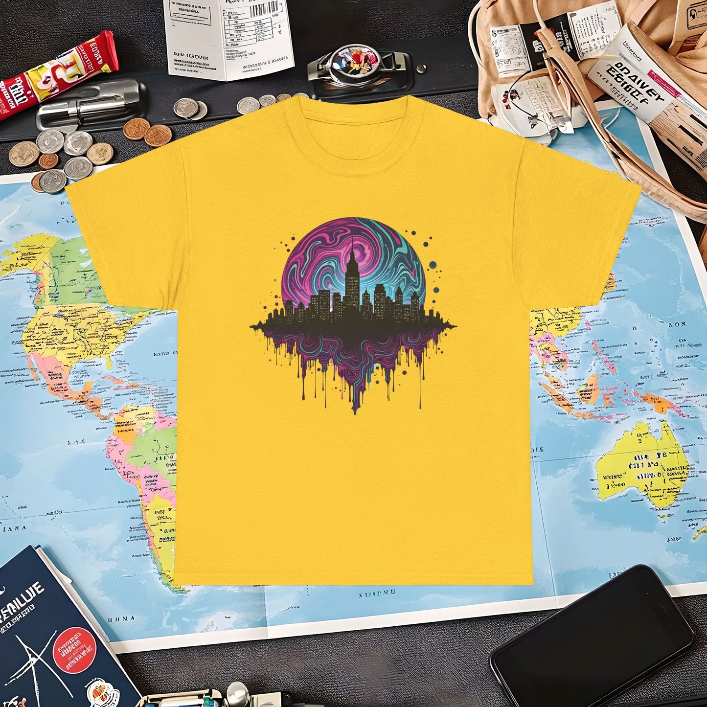 Psychedelic Skyline Air Travel T-Shirts | Jetsetter, Airport, and International Flight Tees