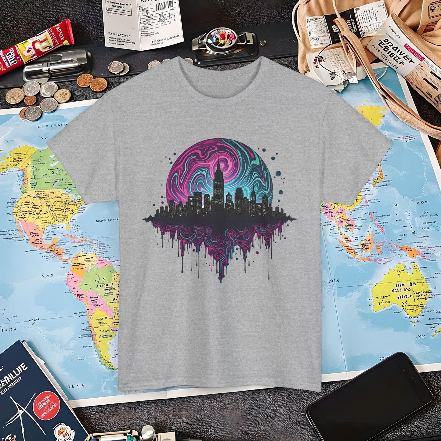 Psychedelic Skyline Air Travel T-Shirts | Jetsetter, Airport, and International Flight Tees