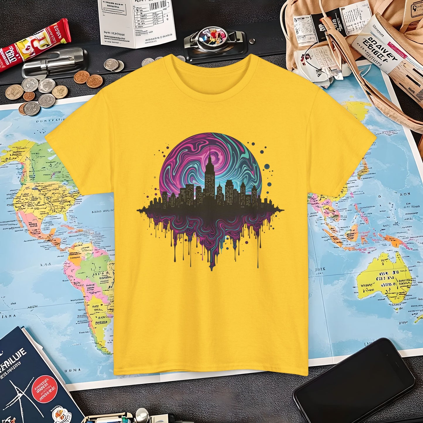 Psychedelic Skyline Air Travel T-Shirts | Jetsetter, Airport, and International Flight Tees