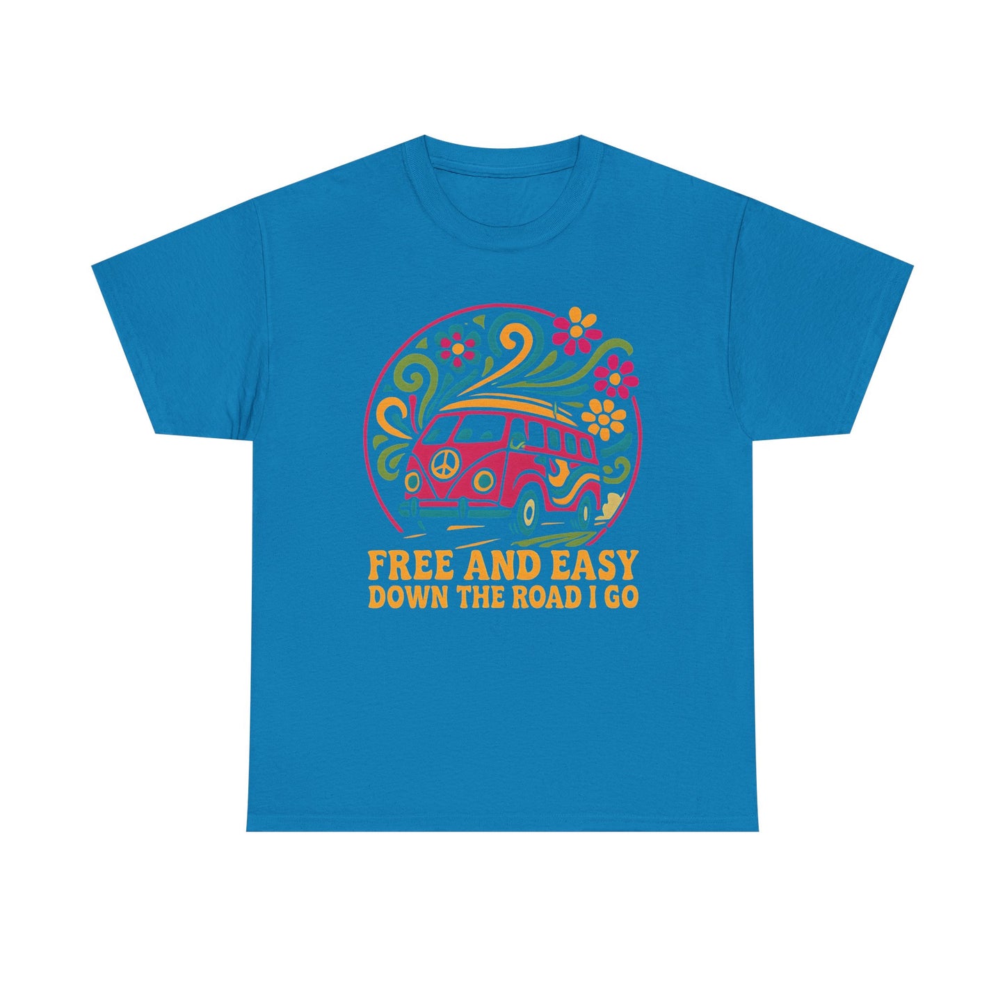 Free and Easy T-Shirt – Retro Hippie Van with Floral Freedom Vibes