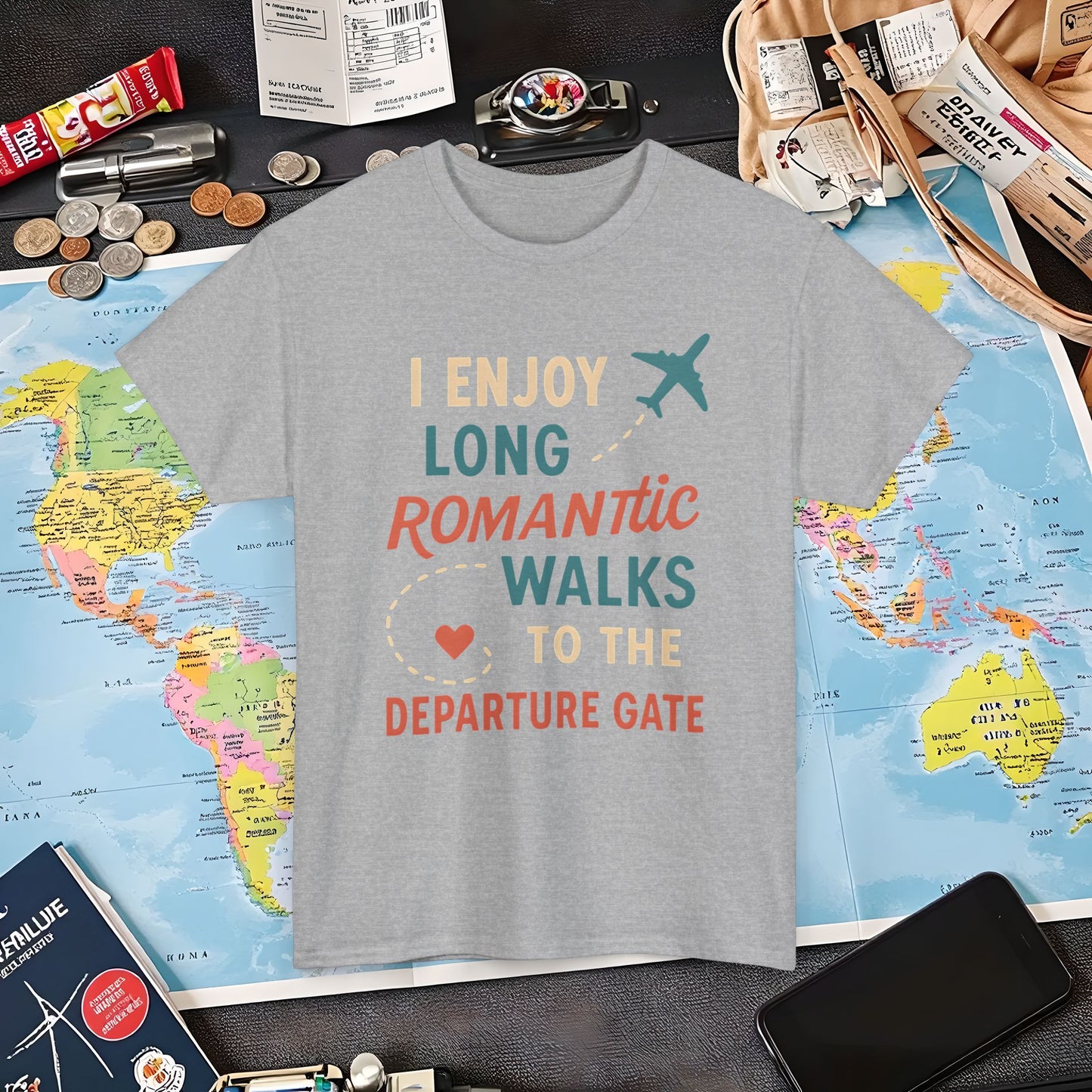 Long Romantic Walks to the Departure Gate Tee – Playful Vintage Travel Shirt Air Travel T-Shirts | Jetsetter, Airport, and International Flight Tees
