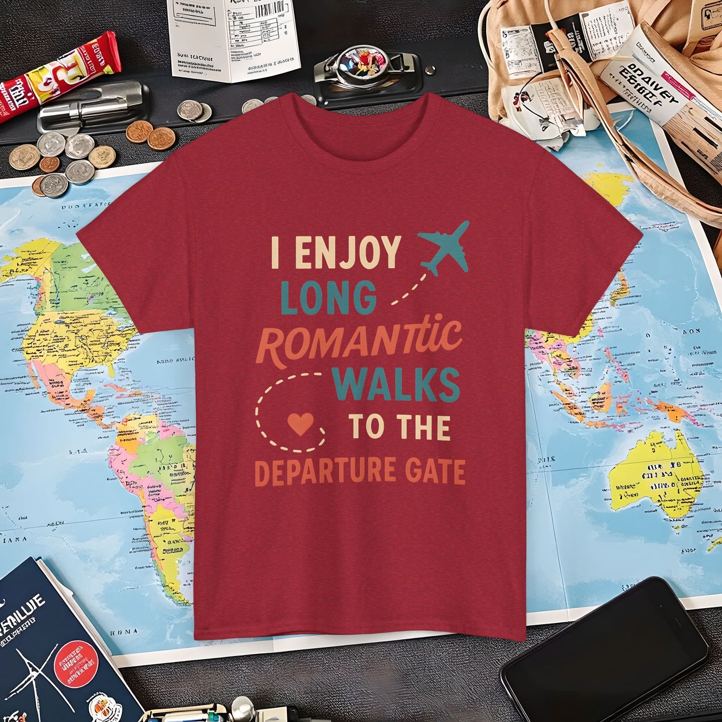 Long Romantic Walks to the Departure Gate Tee – Playful Vintage Travel Shirt Air Travel T-Shirts | Jetsetter, Airport, and International Flight Tees