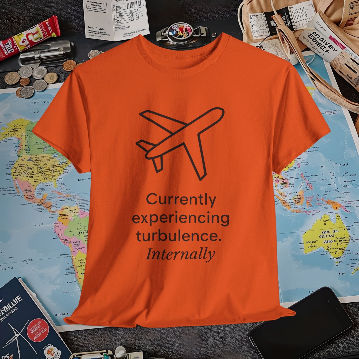 Currently Experiencing Turbulence Internally Tee – Minimalist Airplane Quote Shirt Air Travel T-Shirts | Jetsetter, Airport, and International Flight Tees