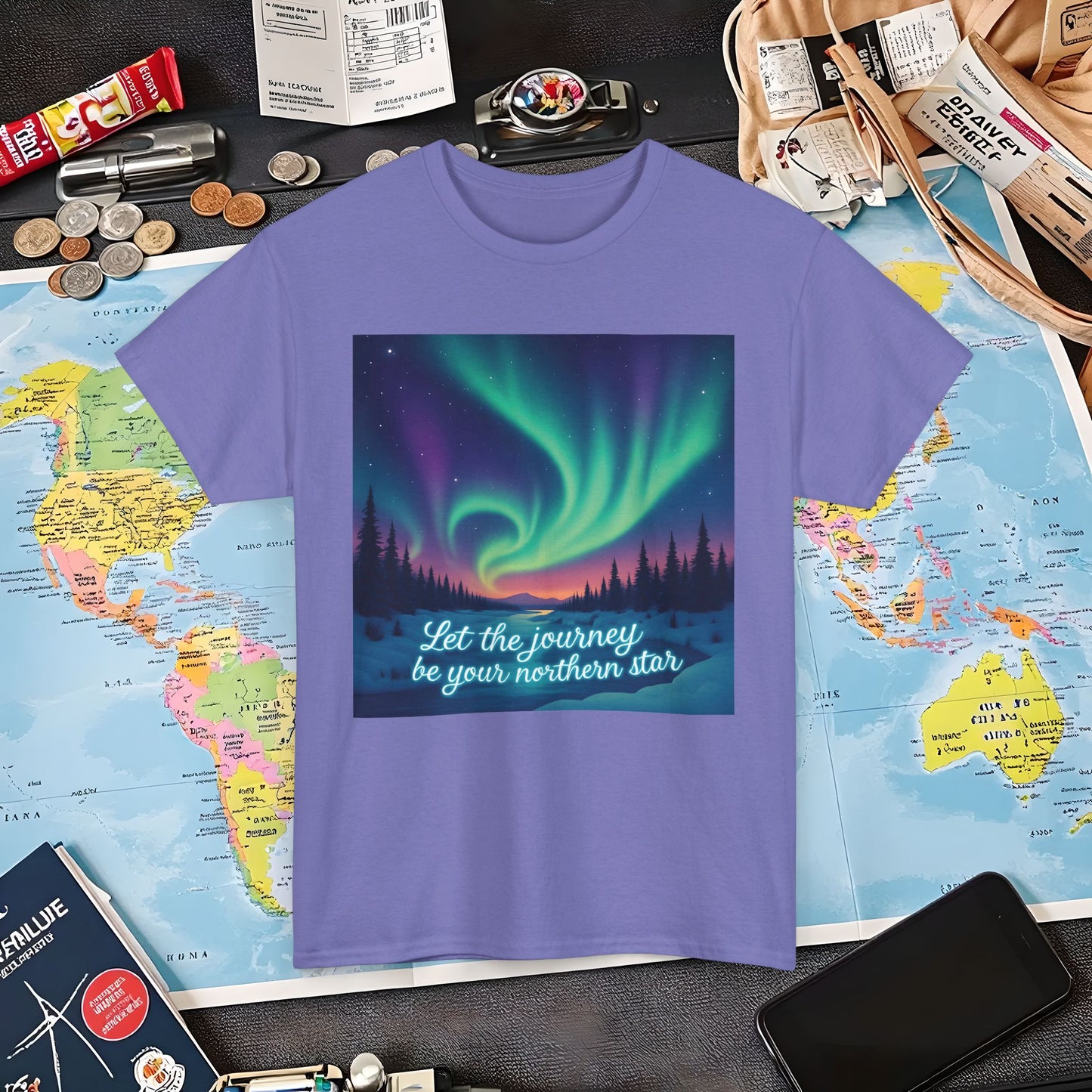 Northern Lights Journey Under the Starry Sky Air Travel T-Shirts | Jetsetter, Airport, and International Flight Tees