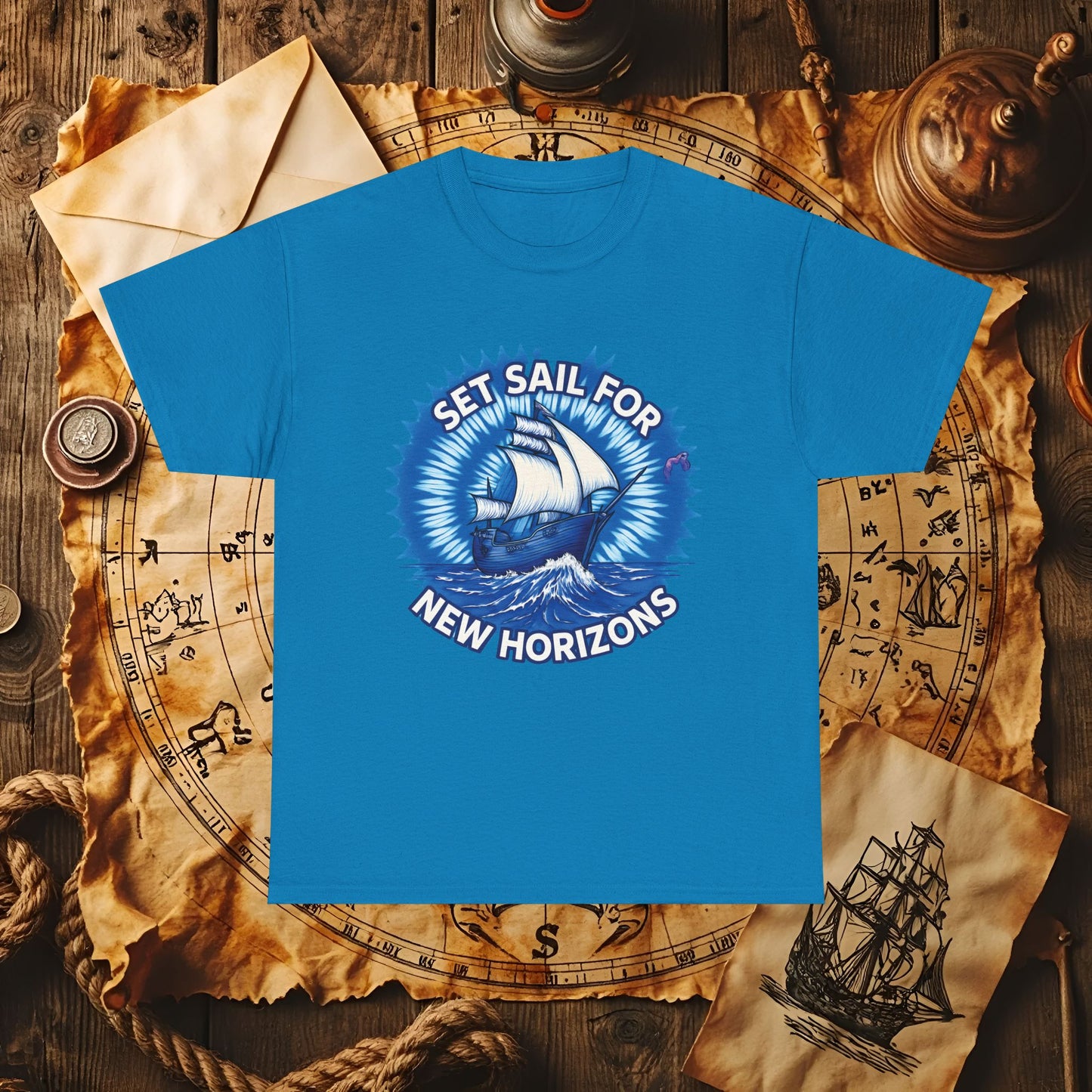 Set Sail for New Horizons T-Shirt – Old Tall Ship on Rough Water Design | Funny & Stylish Tees for Ocean Adventures