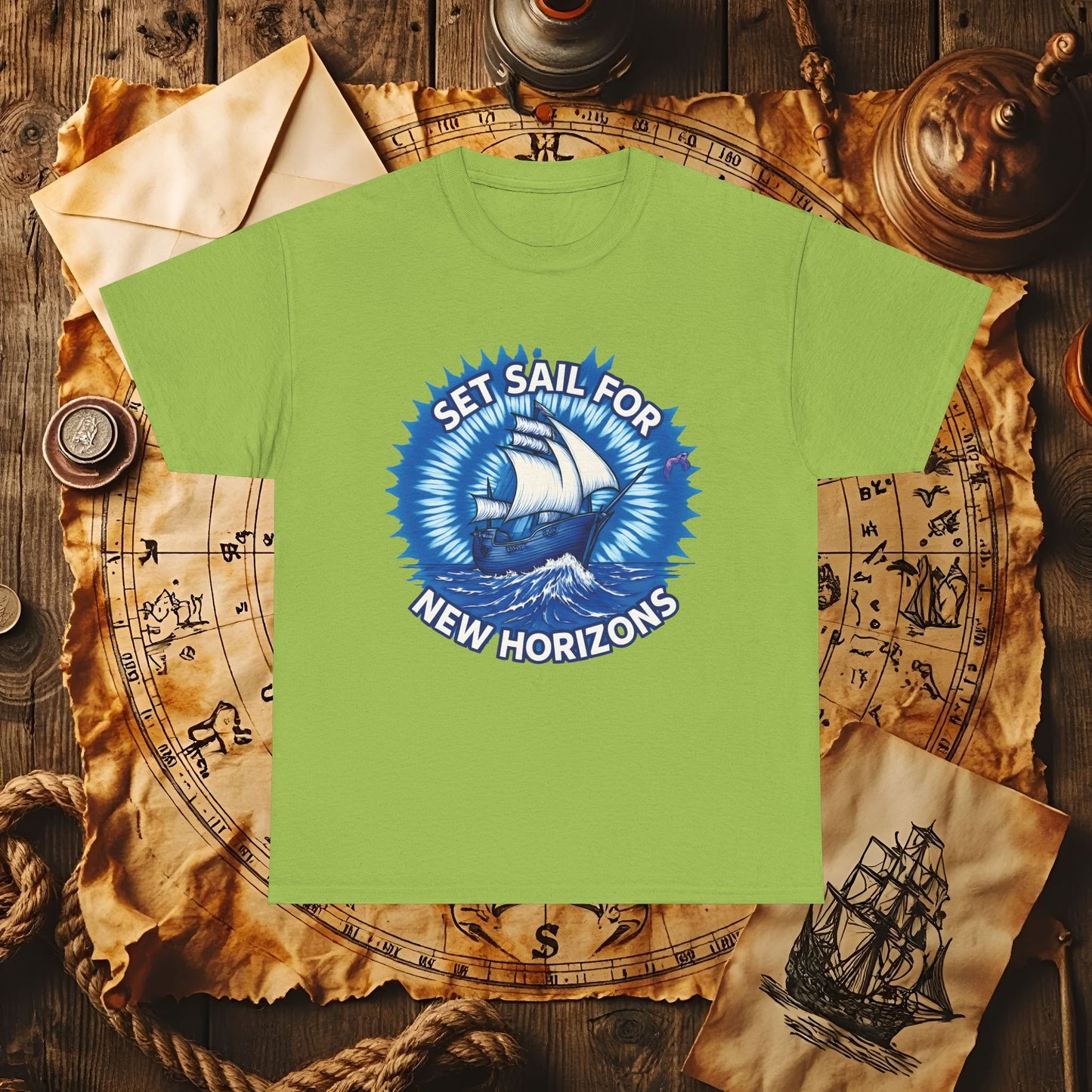 Set Sail for New Horizons T-Shirt – Old Tall Ship on Rough Water Design | Funny & Stylish Tees for Ocean Adventures
