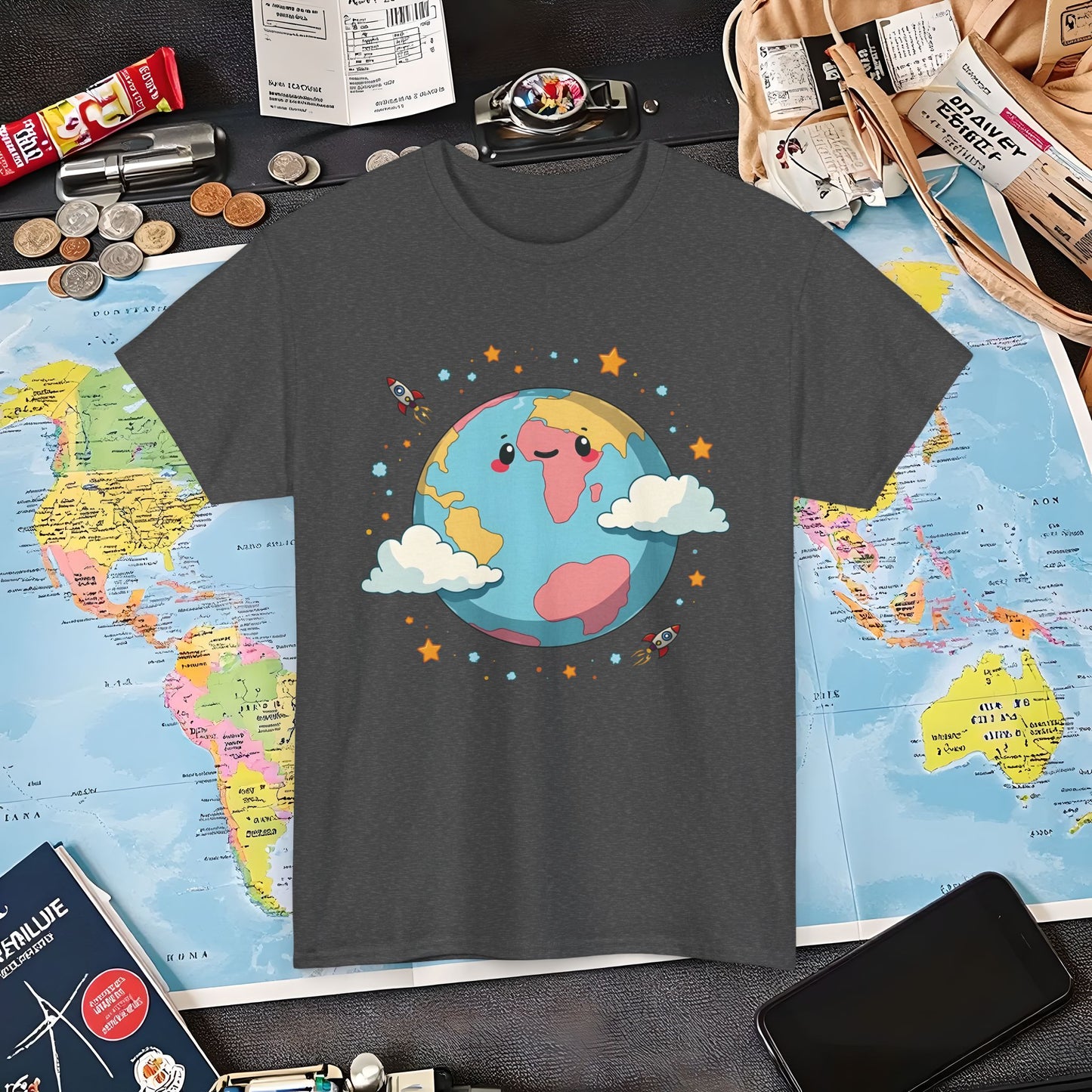 Kawaii Globe Air Travel T-Shirts | Jetsetter, Airport, and International Flight Tees
