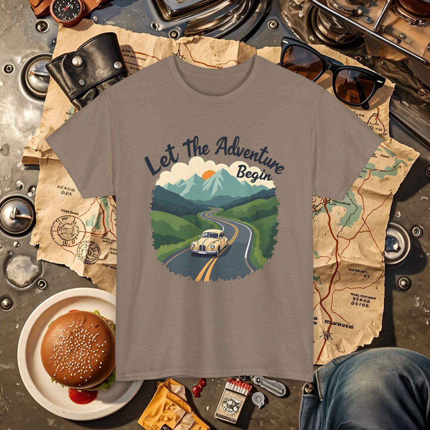 Adventure Awaits Road Trip & Vehicle Travel T-Shirts | Car, RV, and Motorcycle Adventure Tees
