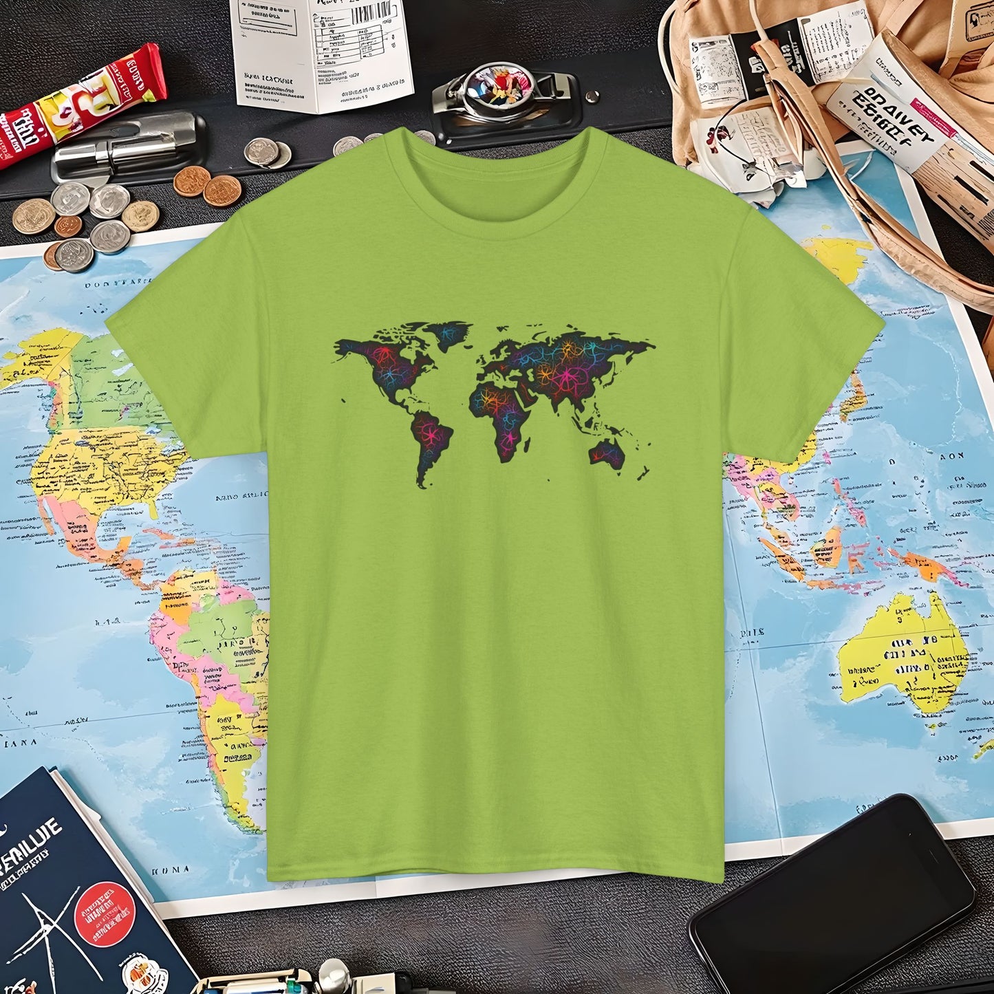 Psychedelic Atlas Air Travel T-Shirts | Jetsetter, Airport, and International Flight Tees