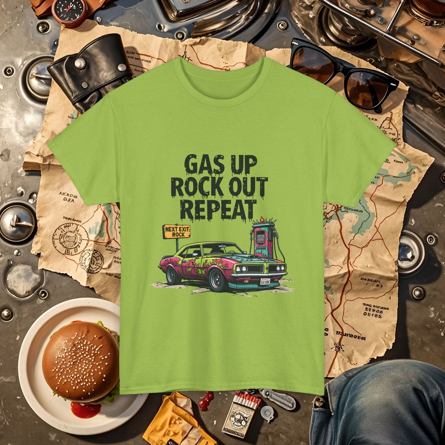 Gas Up, Rock Out and Repeat Road Trip & Vehicle Travel T-Shirts | Car, RV, and Motorcycle Adventure Tees