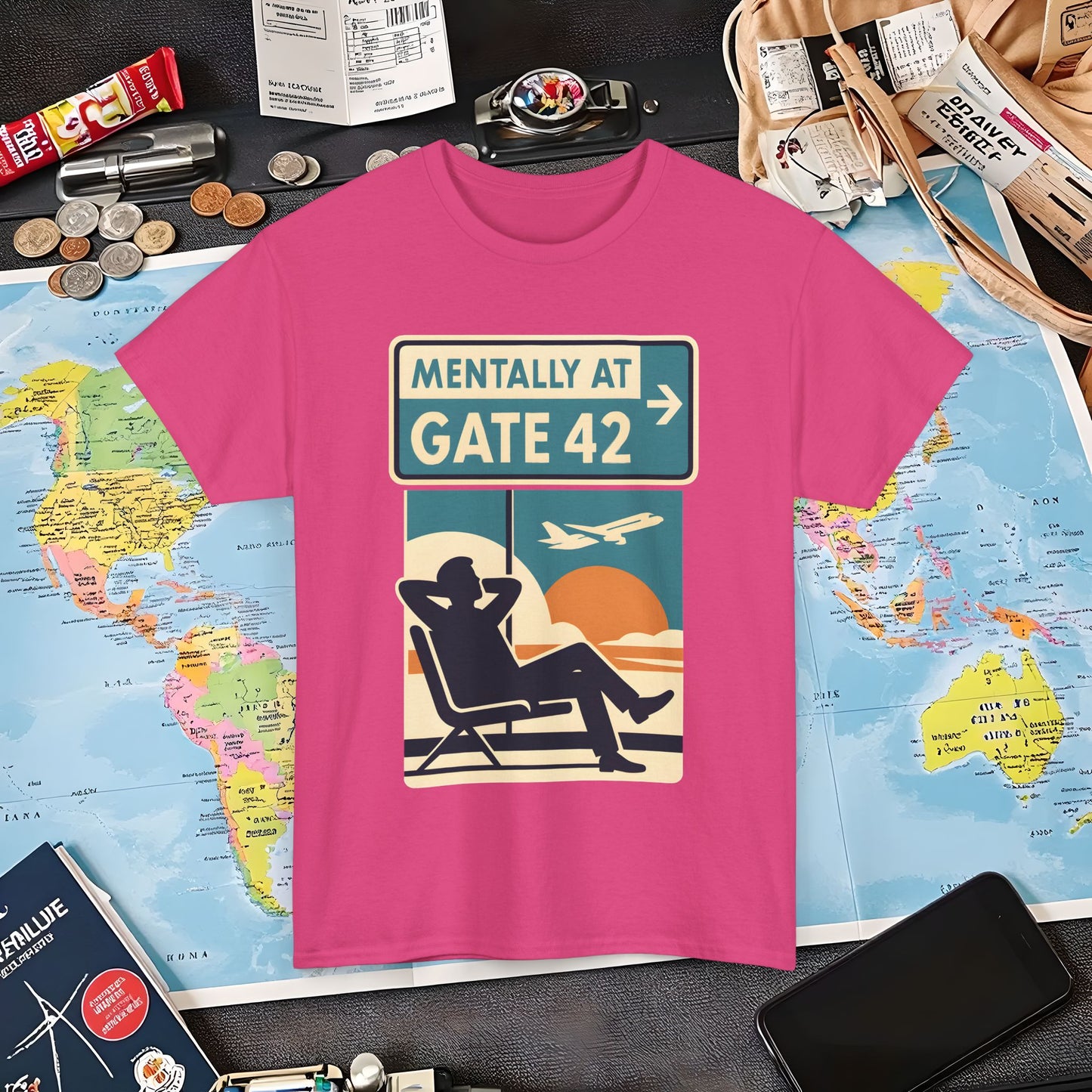 Mentally at Gate 42 Tee – Retro Airport Daydream Vibes Shirt Air Travel T-Shirts | Jetsetter, Airport, and International Flight Tees