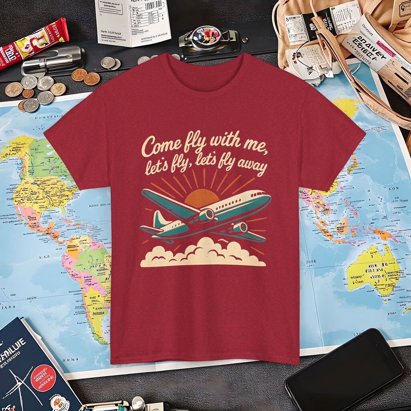 Come Fly With Me T-Shirt – Vintage Skybound Adventure with Retro Airplane DesignAir Travel T-Shirts | Jetsetter, Airport, and International Flight Tees