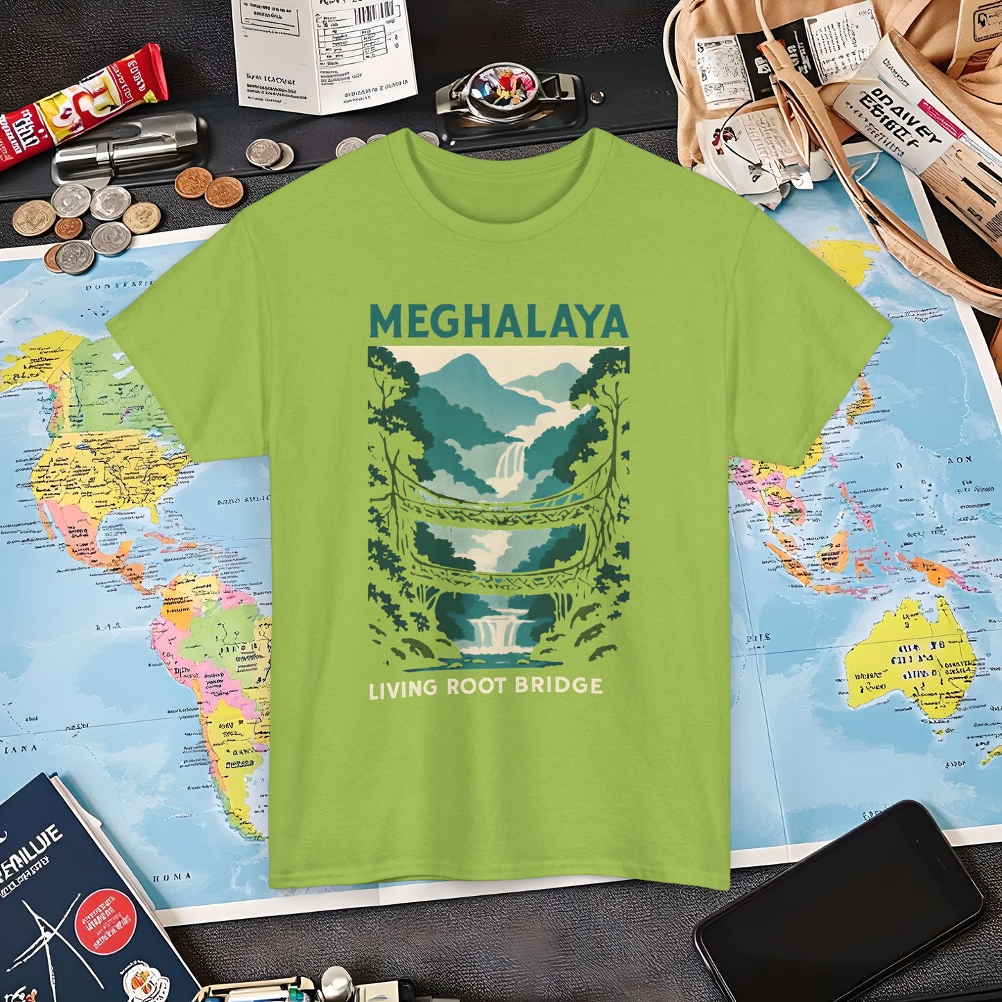 Living Root Bridges of Meghalaya – Hidden India Nature Adventure Tee Air Travel T-Shirts | Jetsetter, Airport, and International Flight Tees